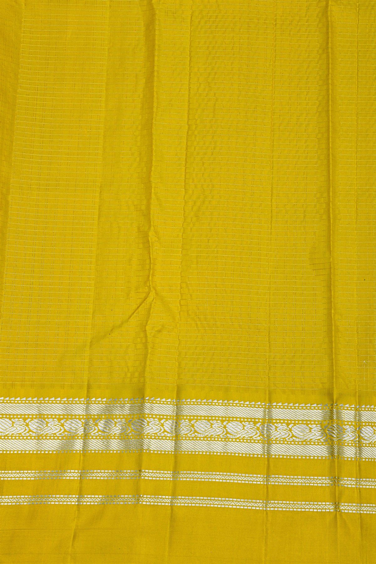 Kancheepuram Silk Navy Blue Saree With Zari Checks Body Peacocks Border