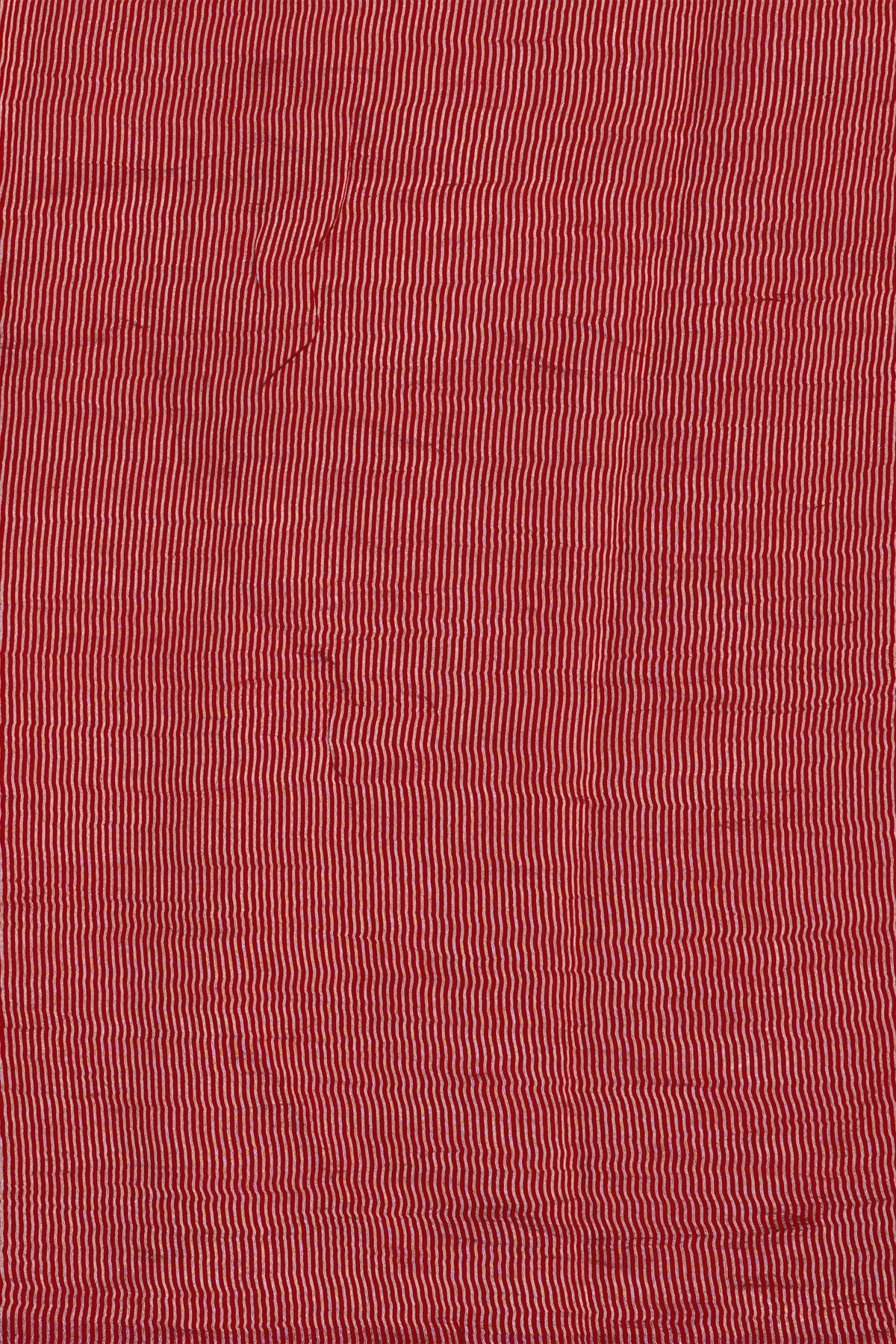 Fancy Tussar Red Saree With Lines And Florals Body And Kaddi Pallu