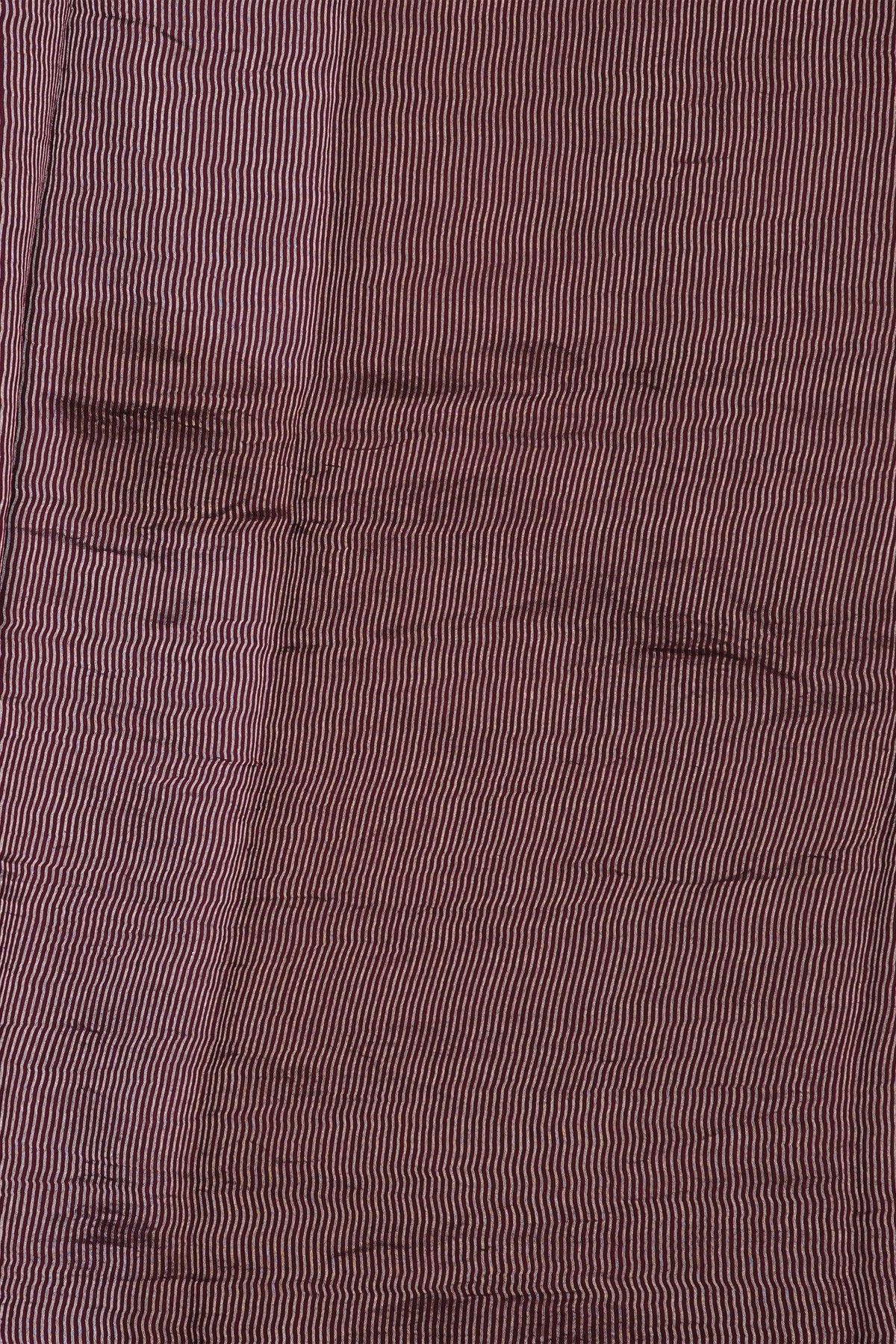 Fancy Tussar Wine Saree With Lines And Florals Body And Kaddi Pallu