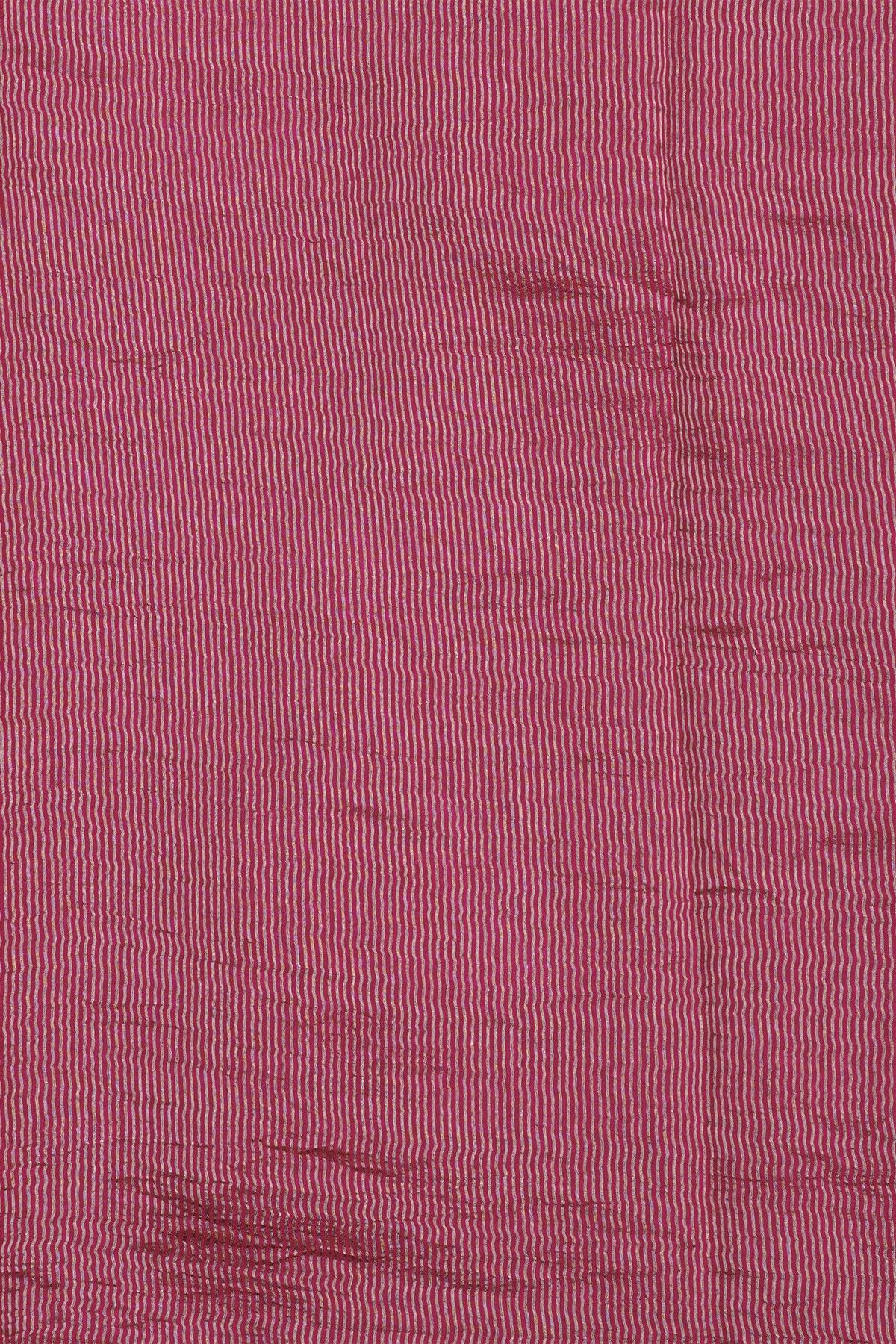 Fancy Tussar Magenta Saree With Lines And Florals Body And Kaddi Pallu