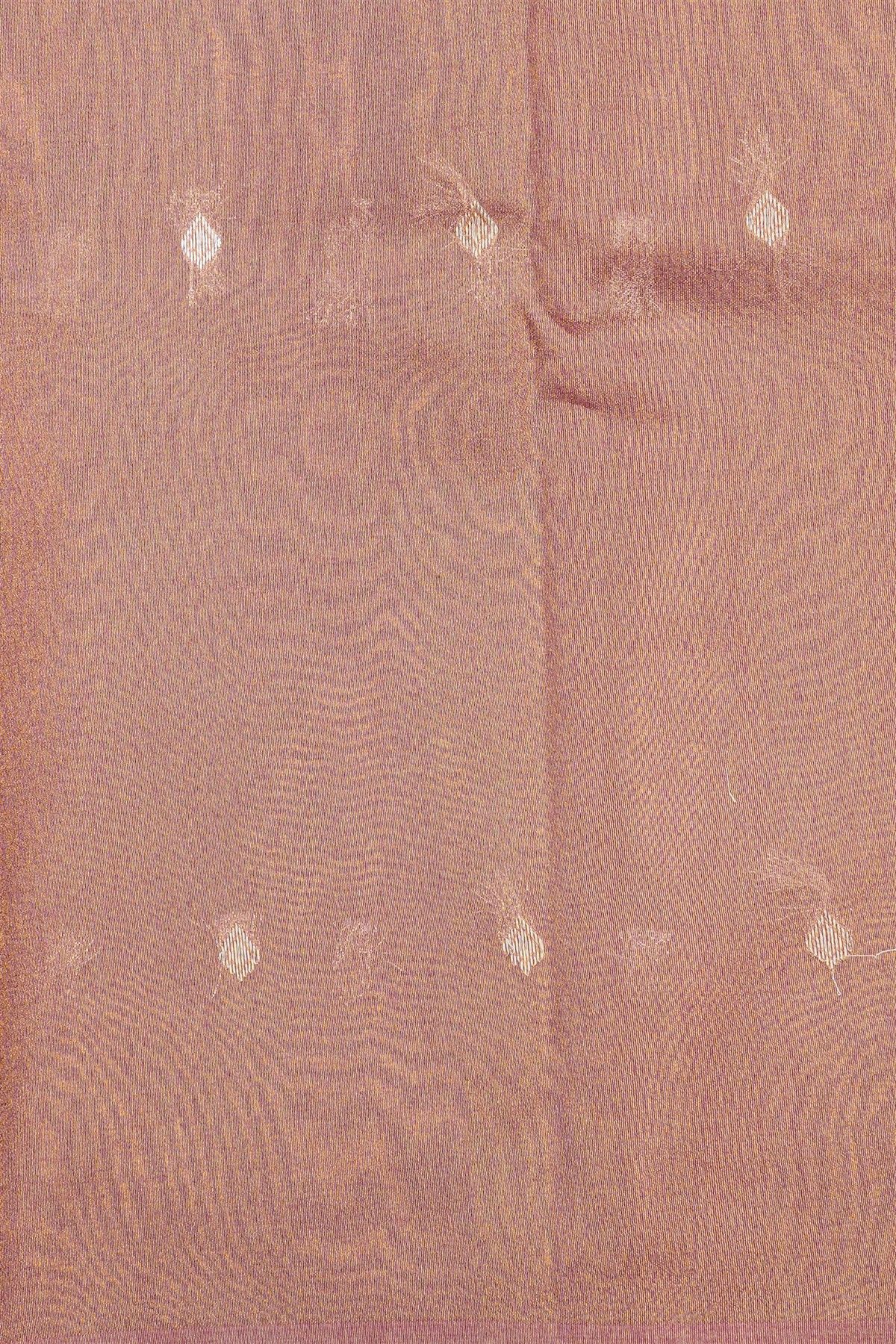 Fancy Tussar Onion Pink Saree With Florals And Leaves In Thread Work Body And Floral Brocade Pallu