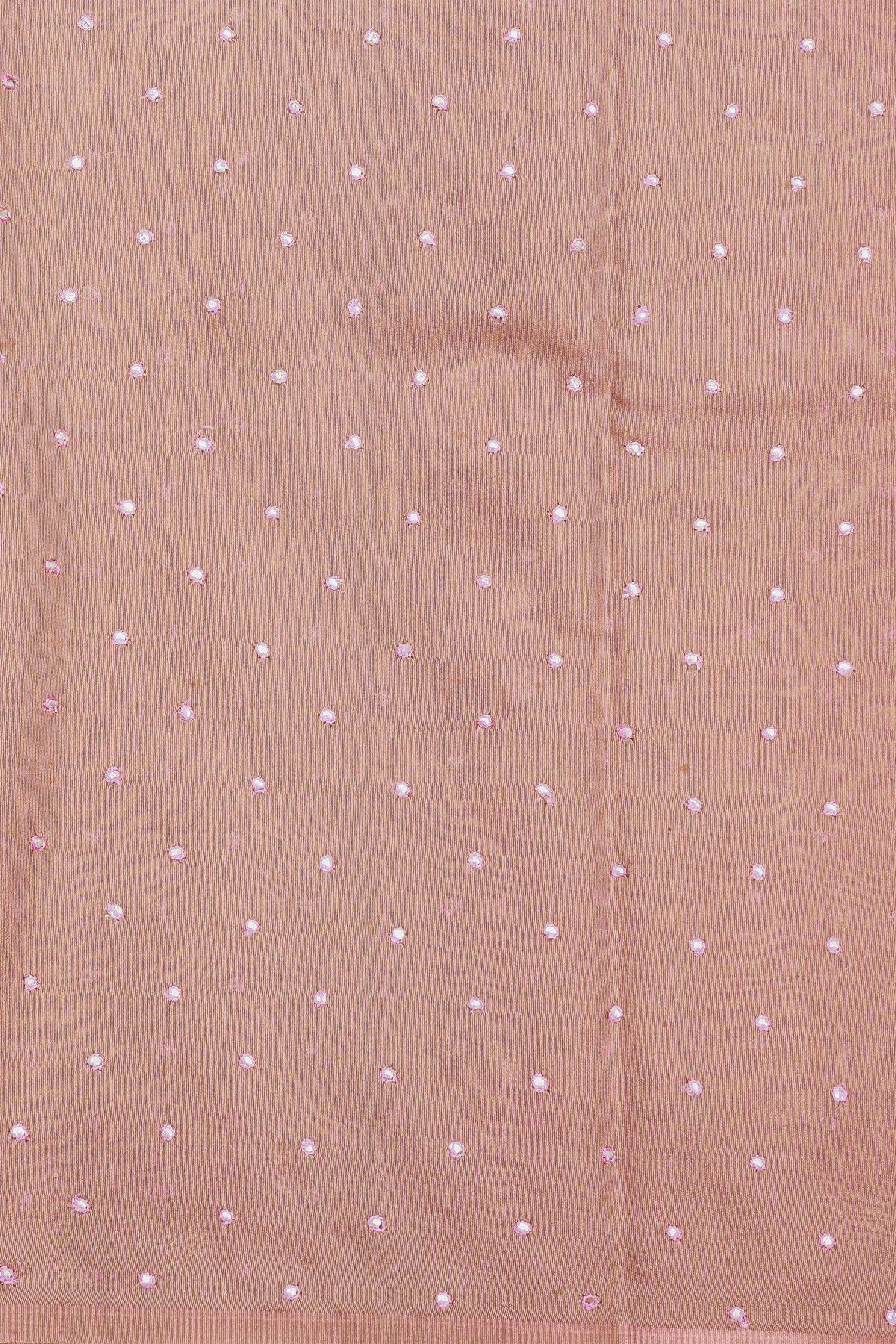 Fancy Tussar Onion Pink Saree With Florals And Leaves In Thread Work Body And Brocade Pallu