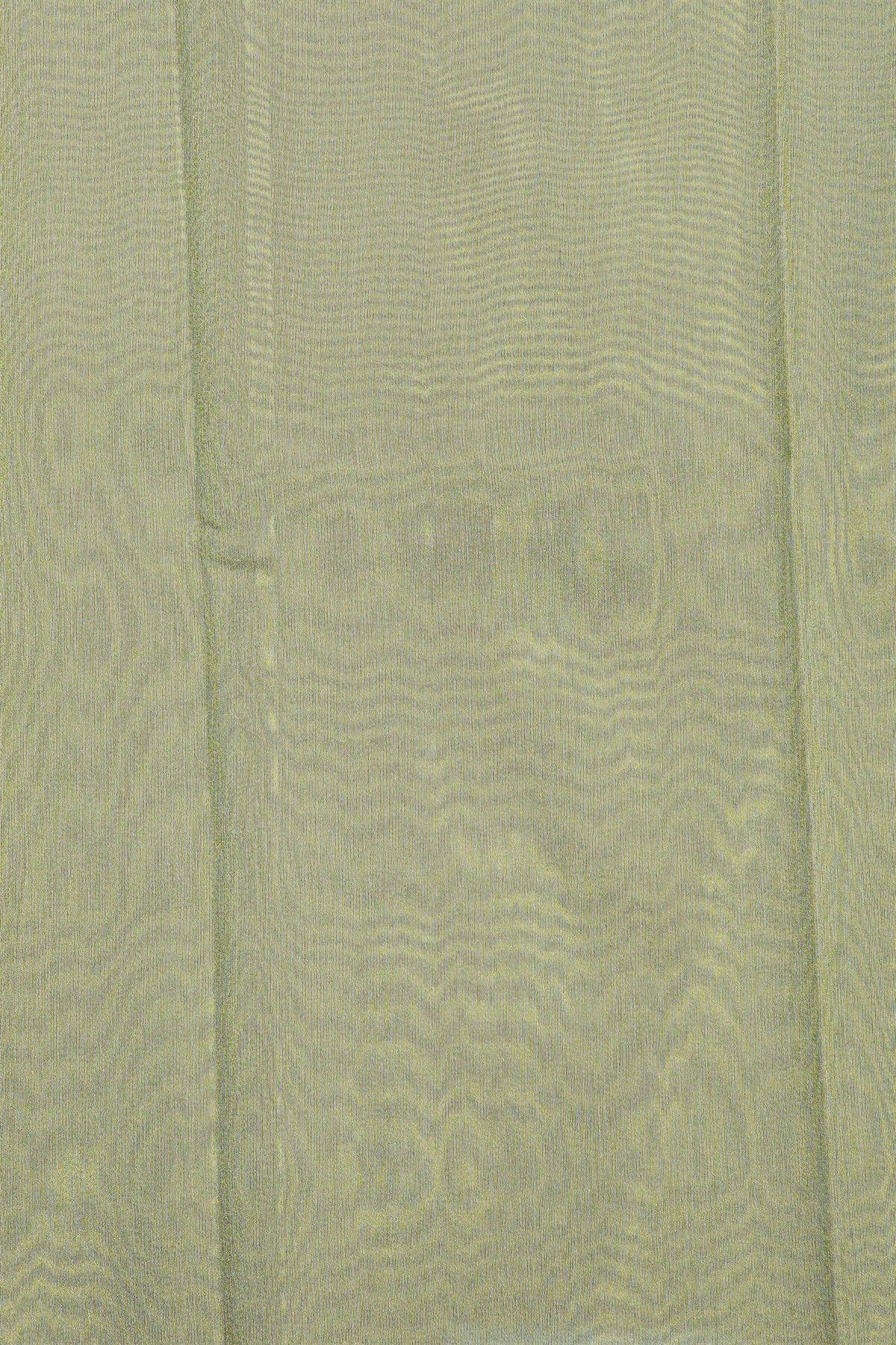 Fancy Tussar Sage Green Saree With Florals And Leaves In Thread Work Body And Brocade Pallu