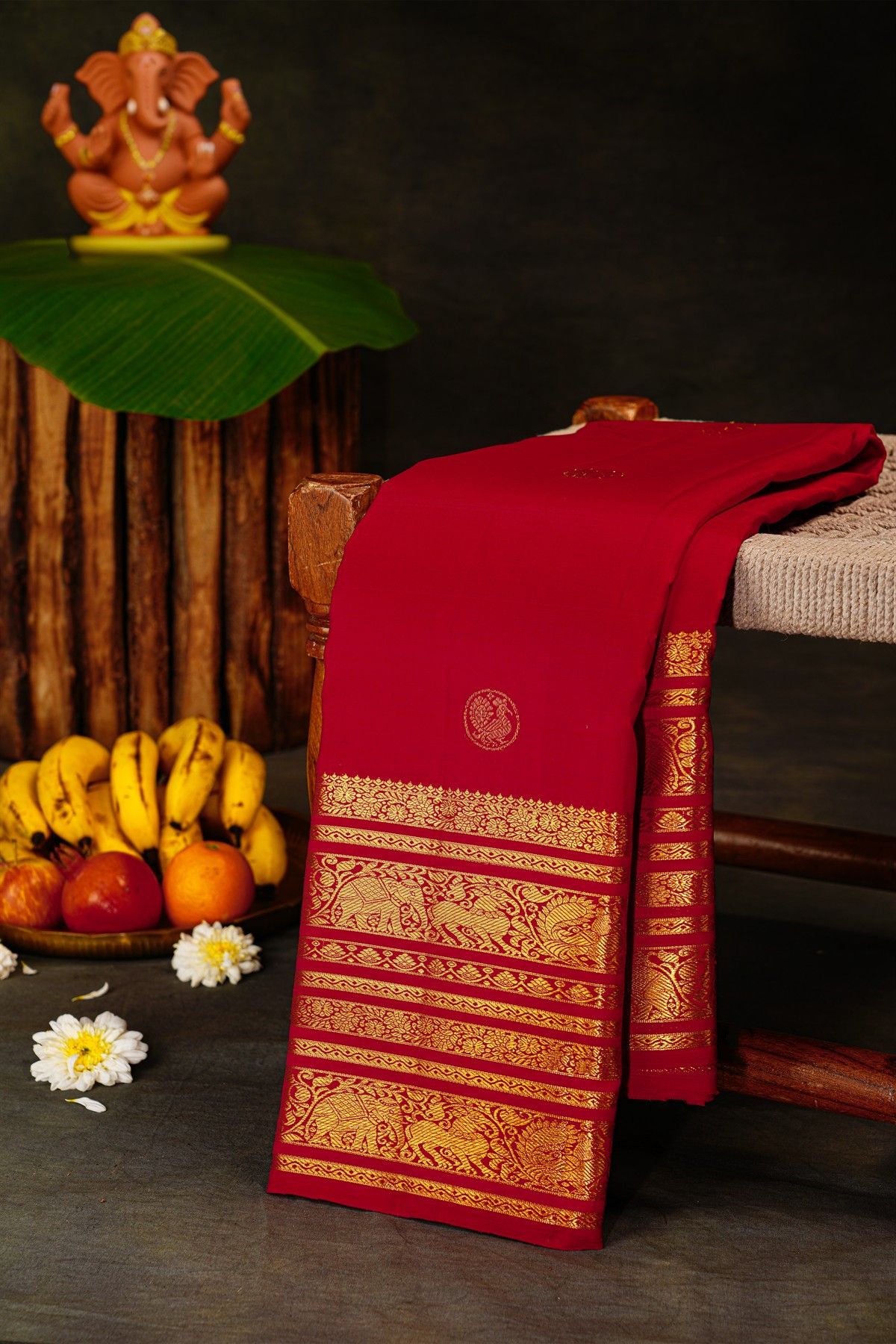 Kancheepuram Silk Magenta Saree With Elephants And Yalis Border