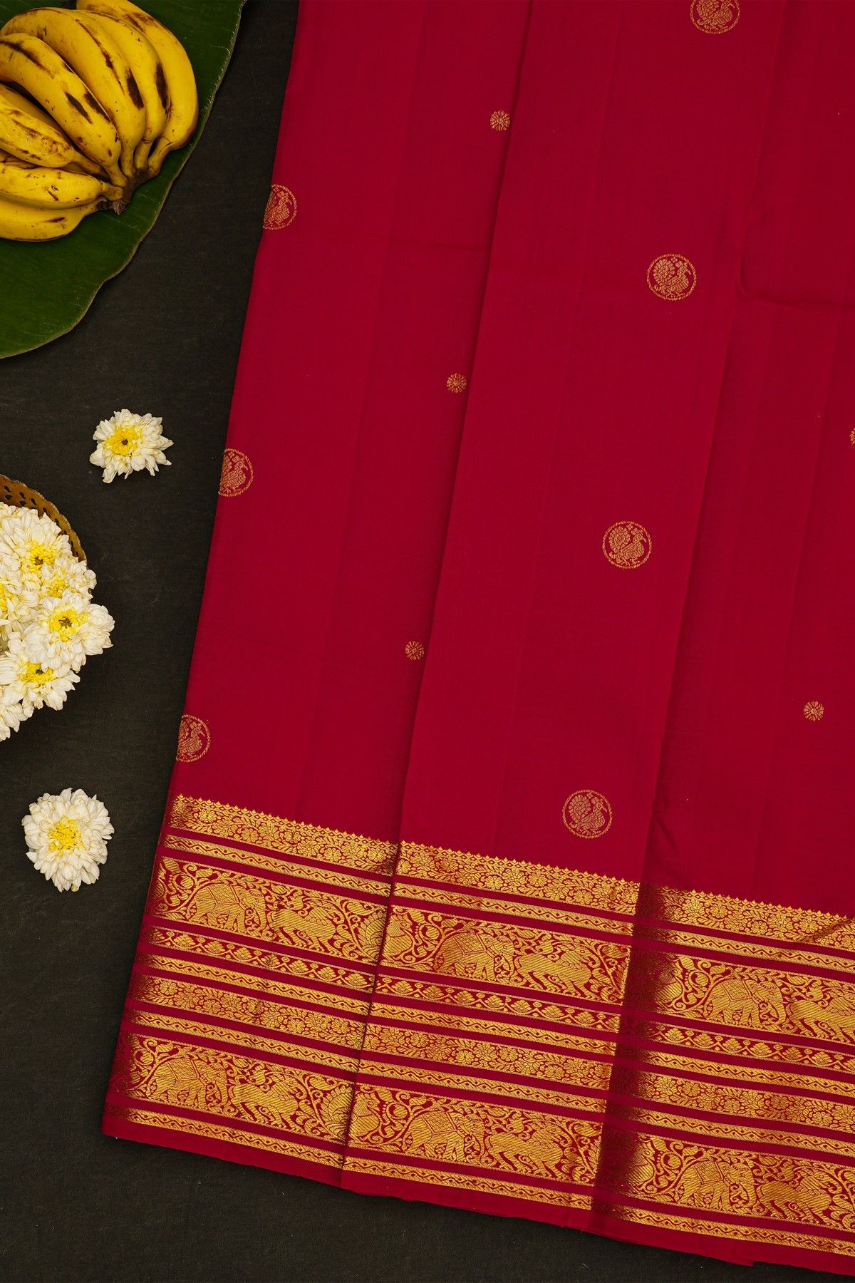 Kancheepuram Silk Magenta Saree With Elephants And Yalis Border