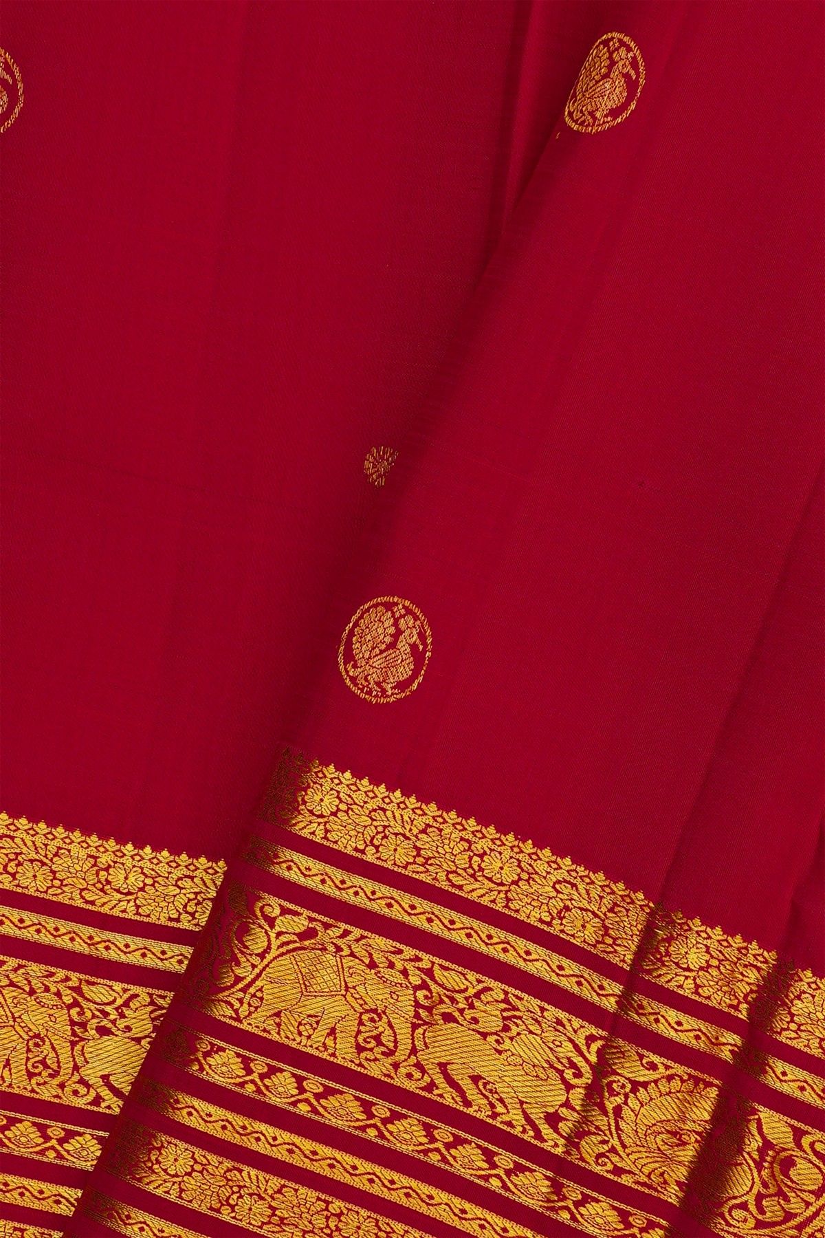 Kancheepuram Silk Magenta Saree With Elephants And Yalis Border