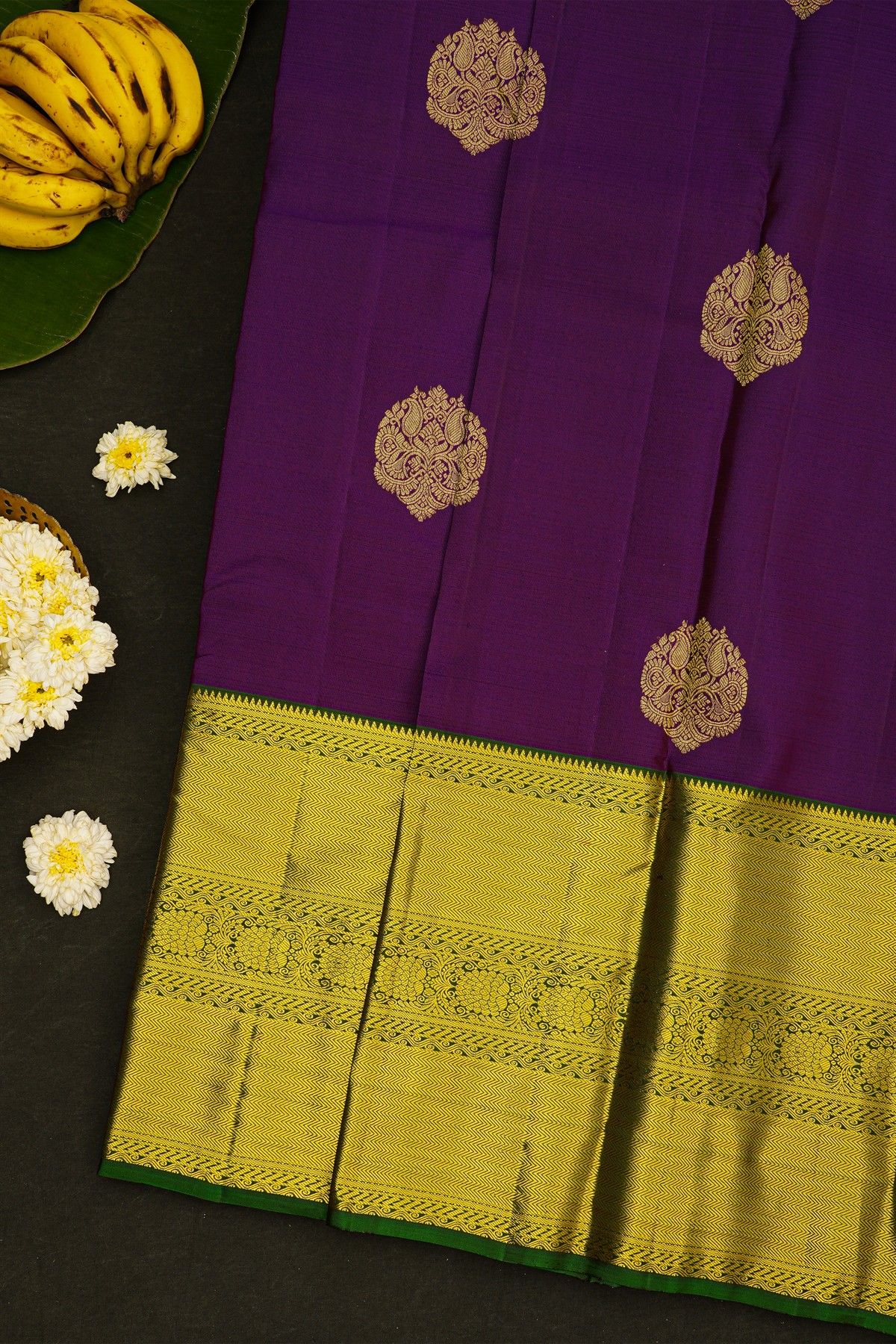 Kancheepuram Silk Purple Saree With Florals And Paisleys Body