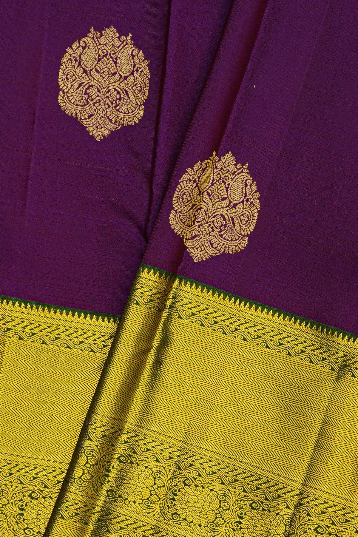 Kancheepuram Silk Purple Saree With Florals And Paisleys Body