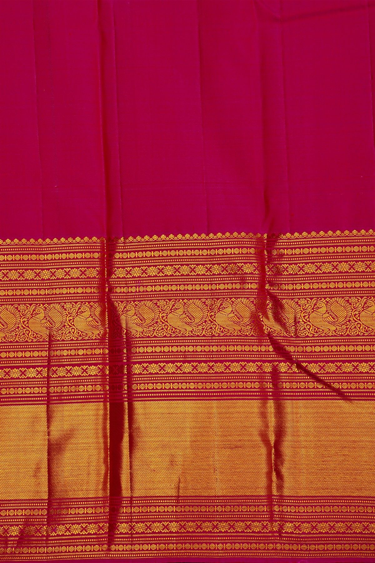 Kancheepuram Silk Mustard Saree With Yalis And Peacock Border