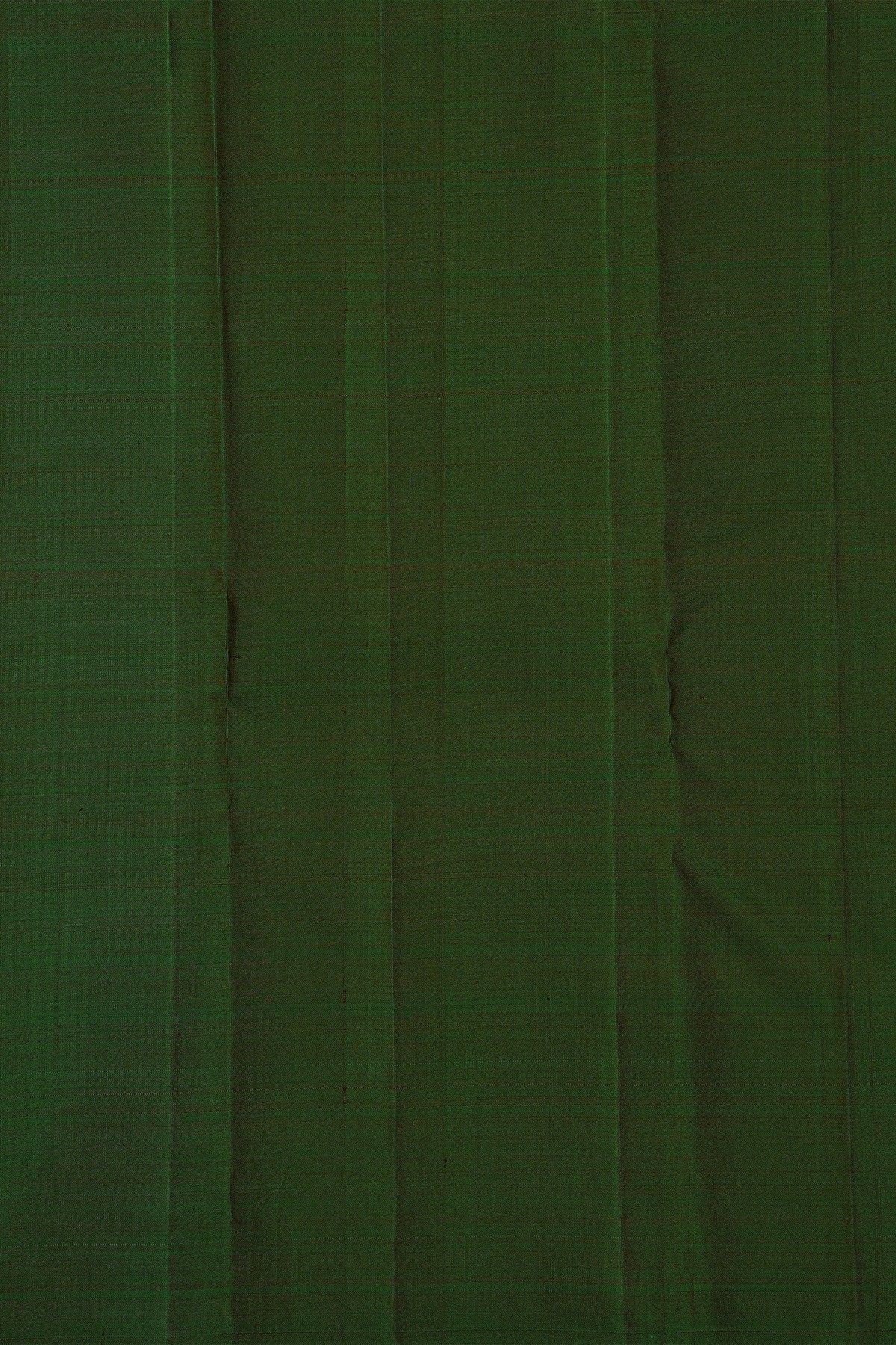 Kancheepuram Silk Bottle Green Saree With Muniya Buttis Body And Temple Border