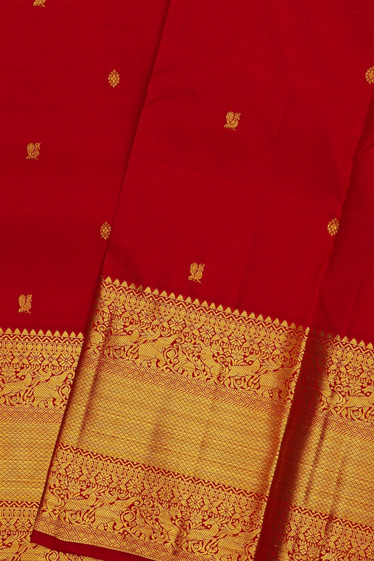 Kancheepuram Silk Red Saree With Small Buttas Body Self Border