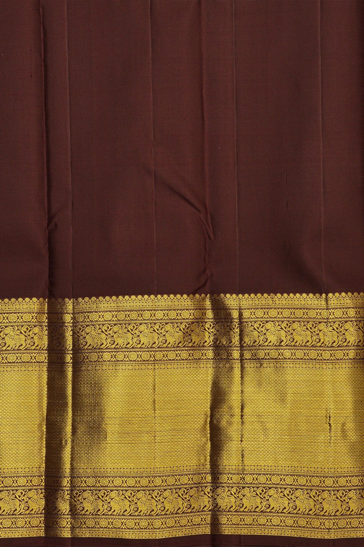 Kancheepuram Silk Rust Saree With Diamond And Yalis Contrast Border