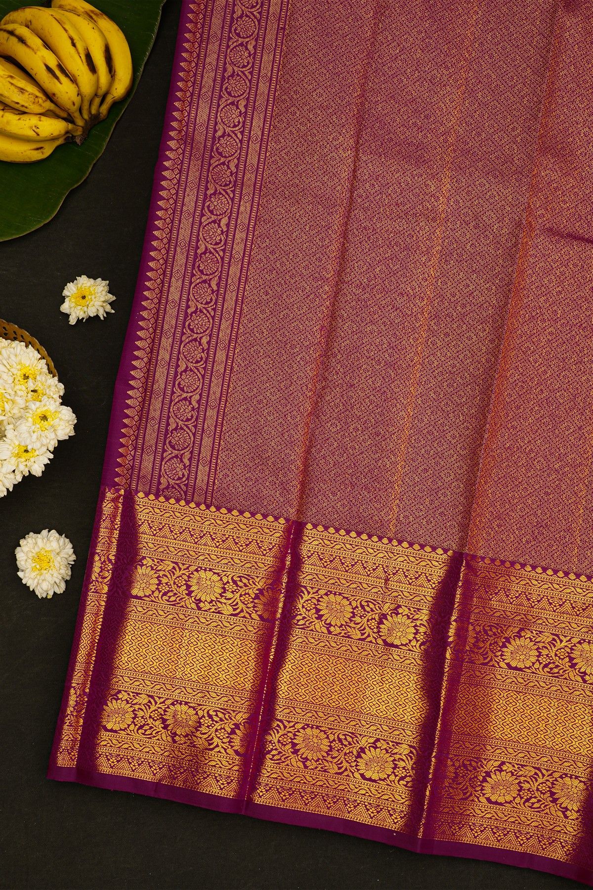 Kancheepuram Silk Deep Magenta Saree With Pallaki Motifs Body