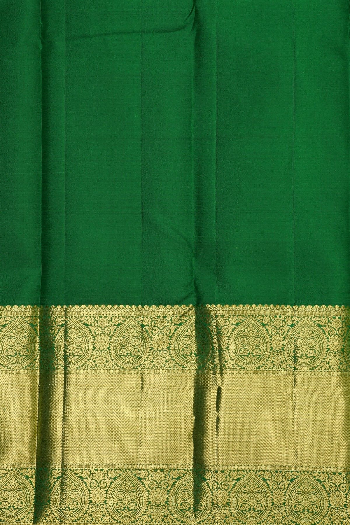 Kancheepuram Silk Parrot Green Saree With Mango Paisley Body And Self Border