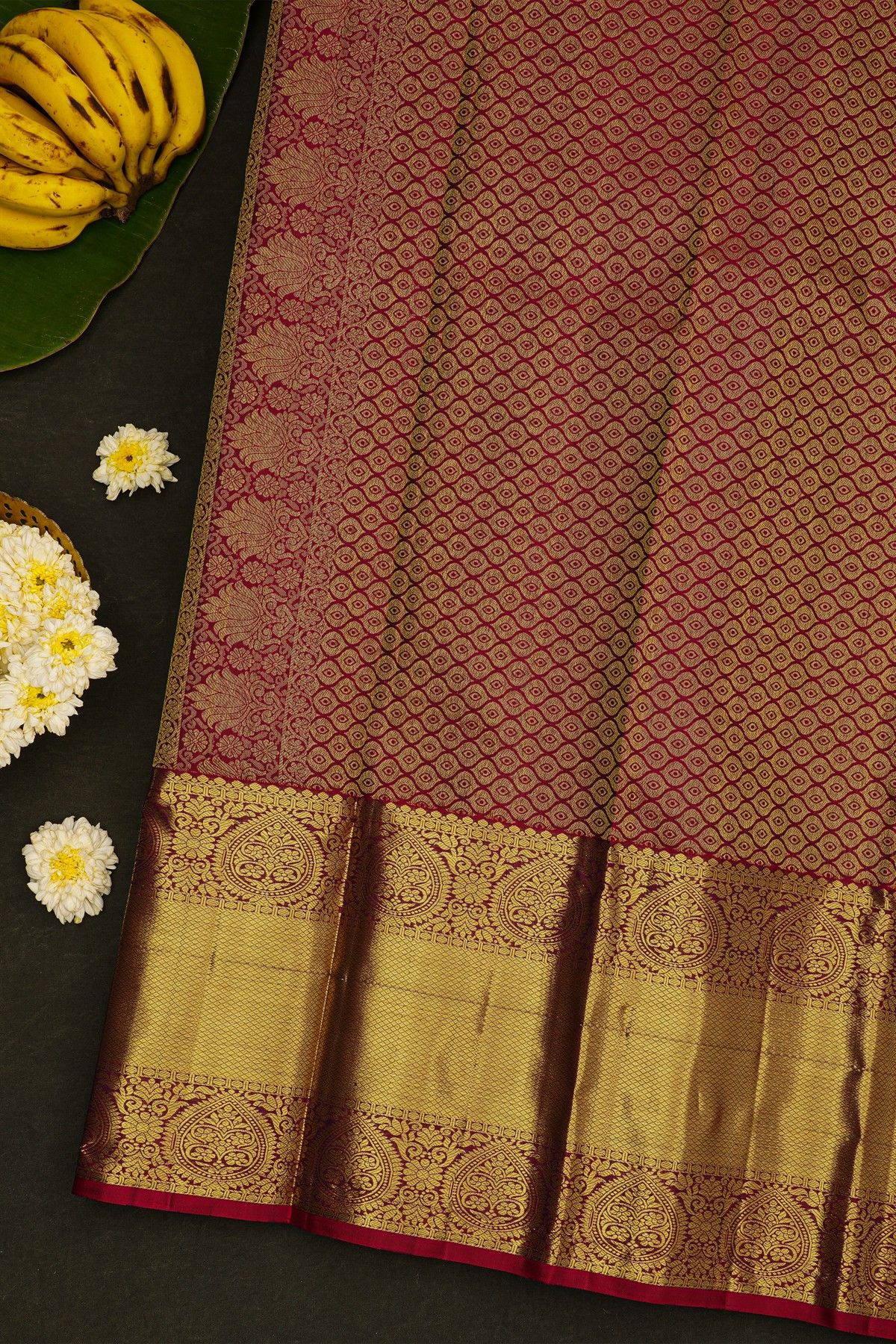 Kancheepuram Silk Violet Saree With Mango Paisley Buttis Body