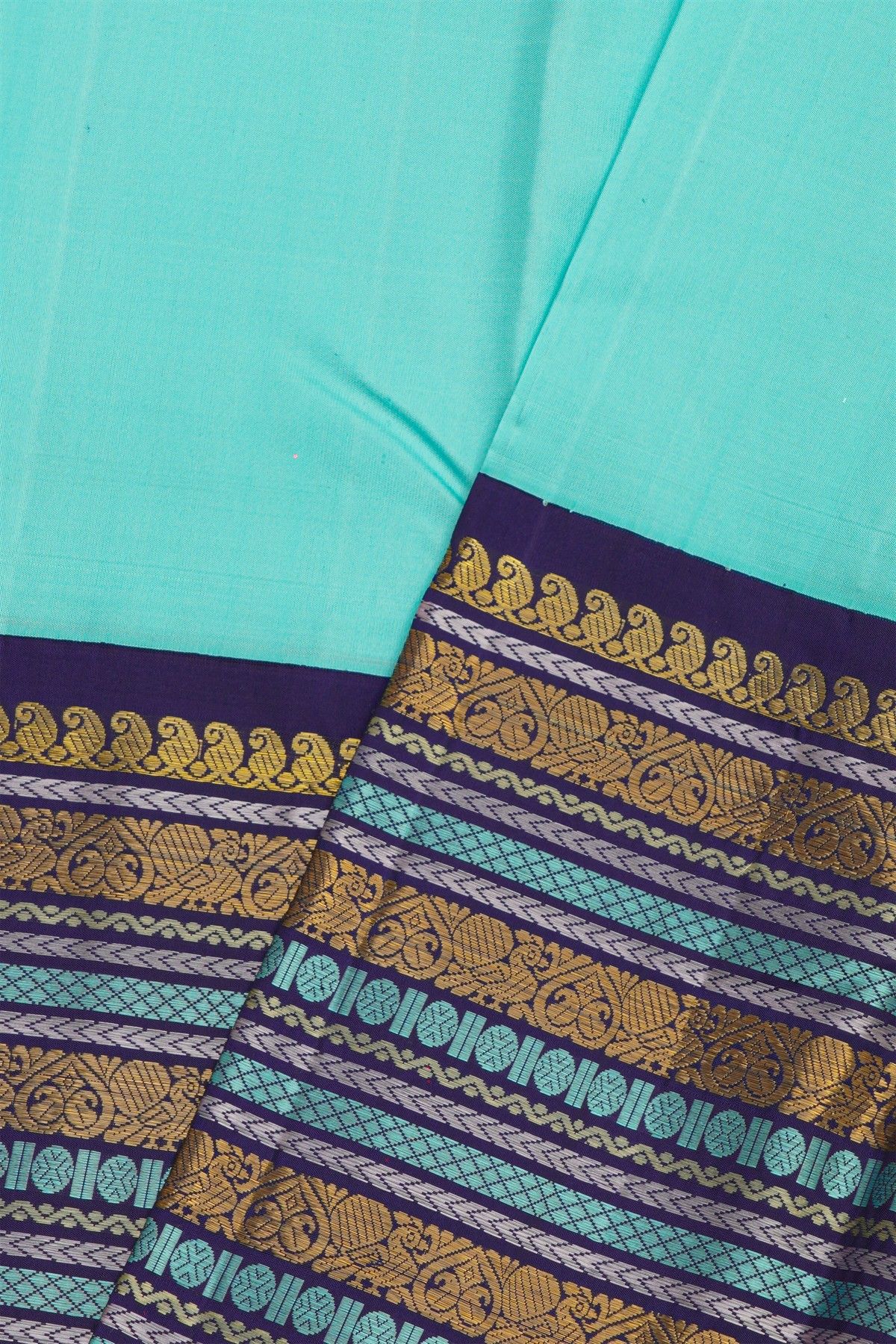 Kancheepuram Silk Sky Blue Saree With Thread Zari Border