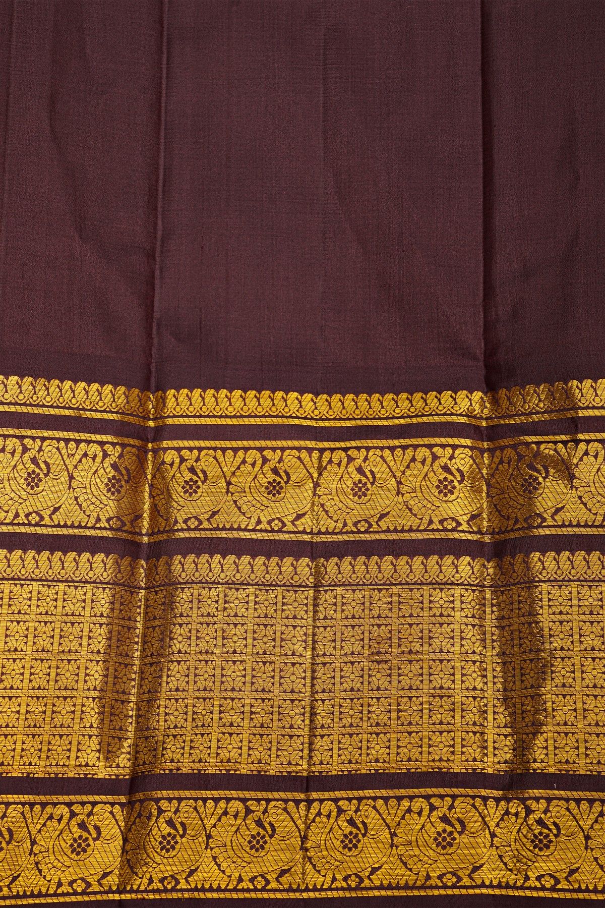 Kancheepuram Silk Mehendi Green Saree With Zari Lines Body And Contrast Florals And Peacocks Border