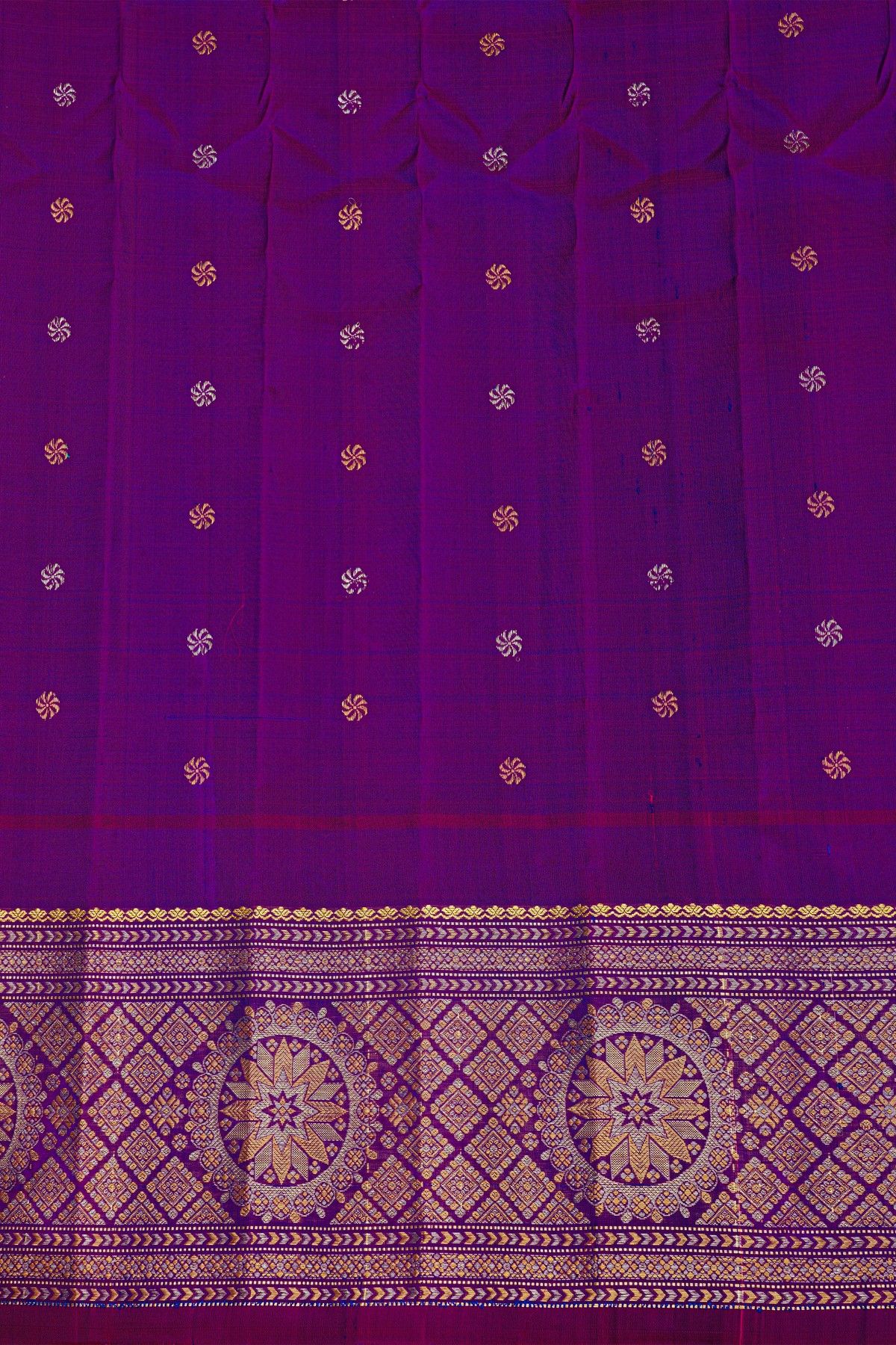 Gadwal Silk Blue Saree With Florals In Zari Checks Body