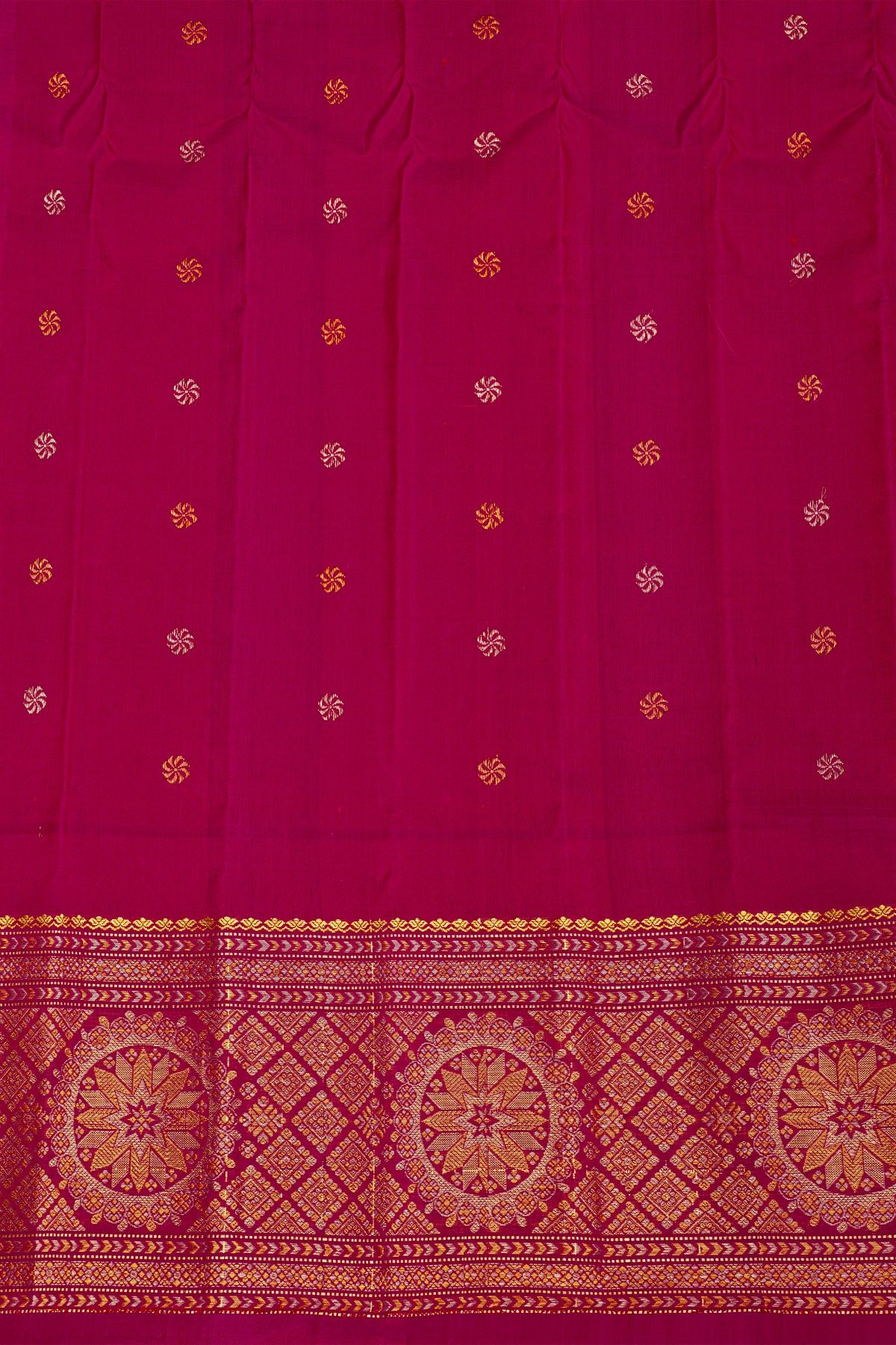 Gadwal Silk Red Saree With Florals And Leaves In Zari Checks Body