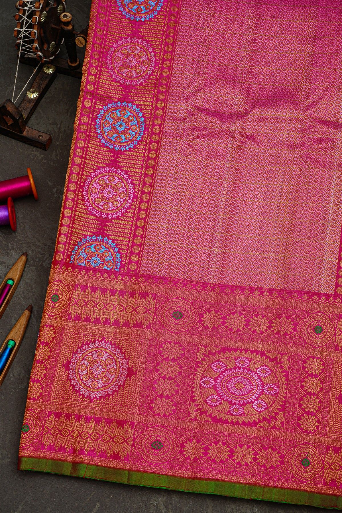 Gadwal Silk Red Saree With Florals In Zari Checks Body