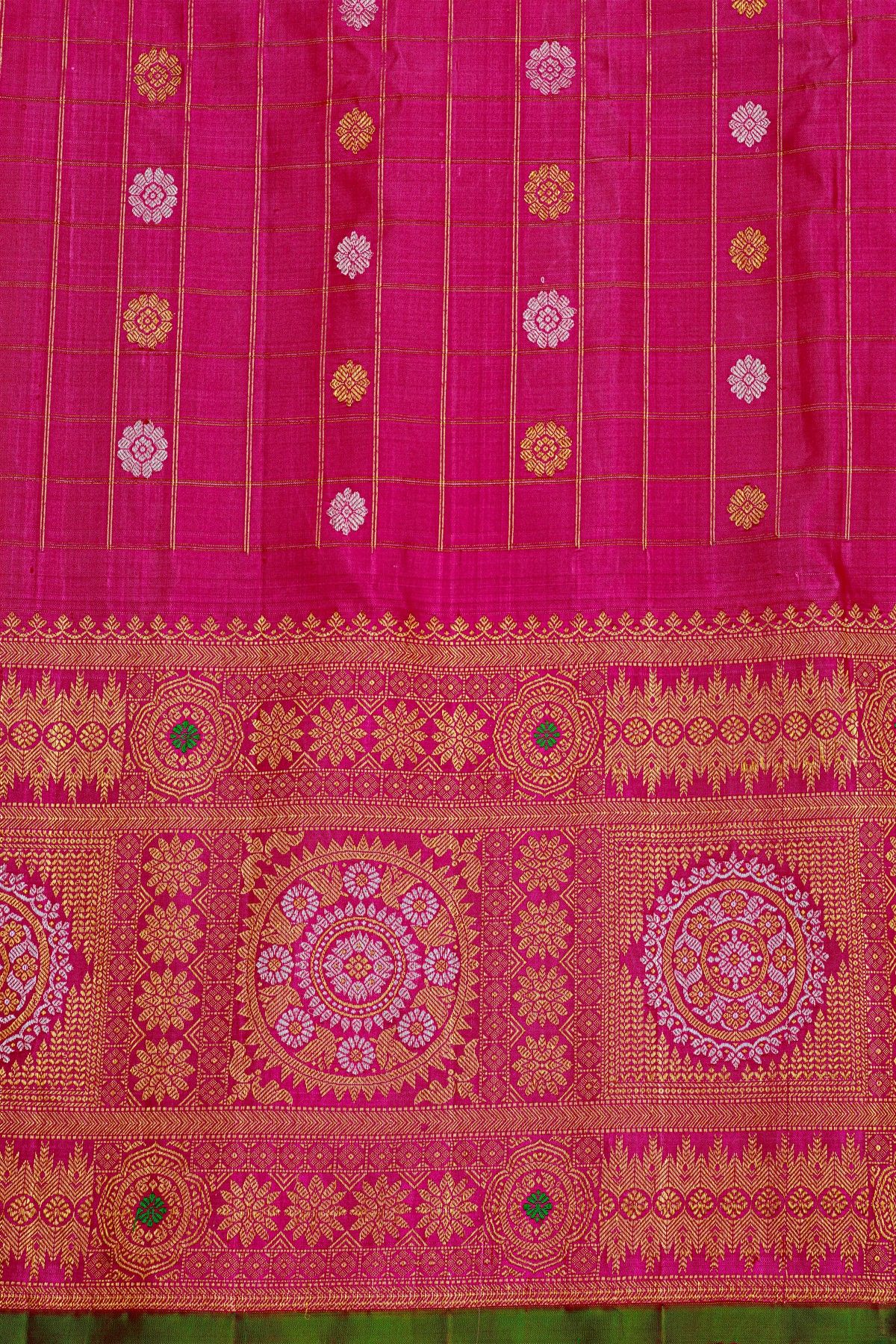 Gadwal Silk Red Saree With Florals In Zari Checks Body