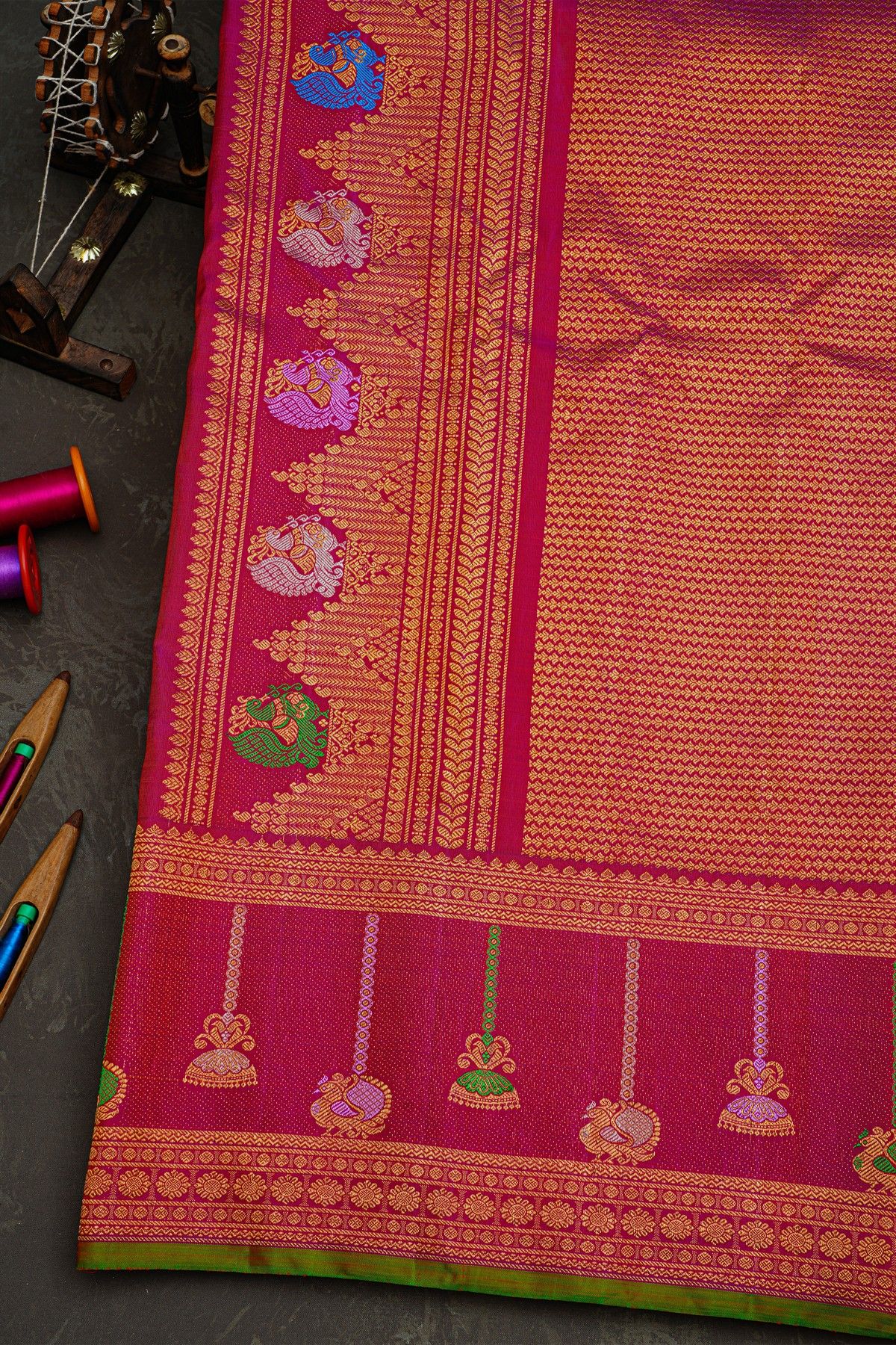 Gadwal Silk Pink Saree With Floral Buttis In Zari Body
