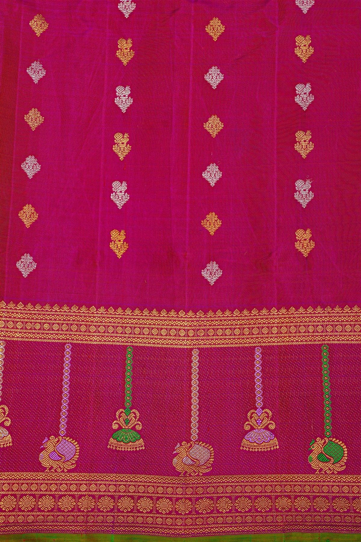 Gadwal Silk Pink Saree With Floral Buttis In Zari Body