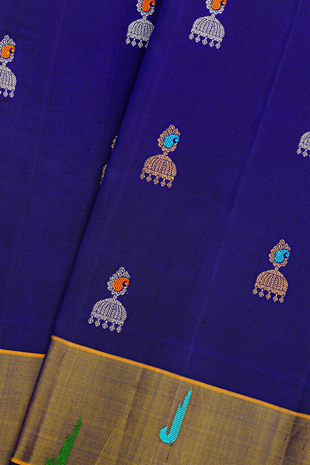Gadwal Silk Blue Saree With Florals In Jhumka Design Body