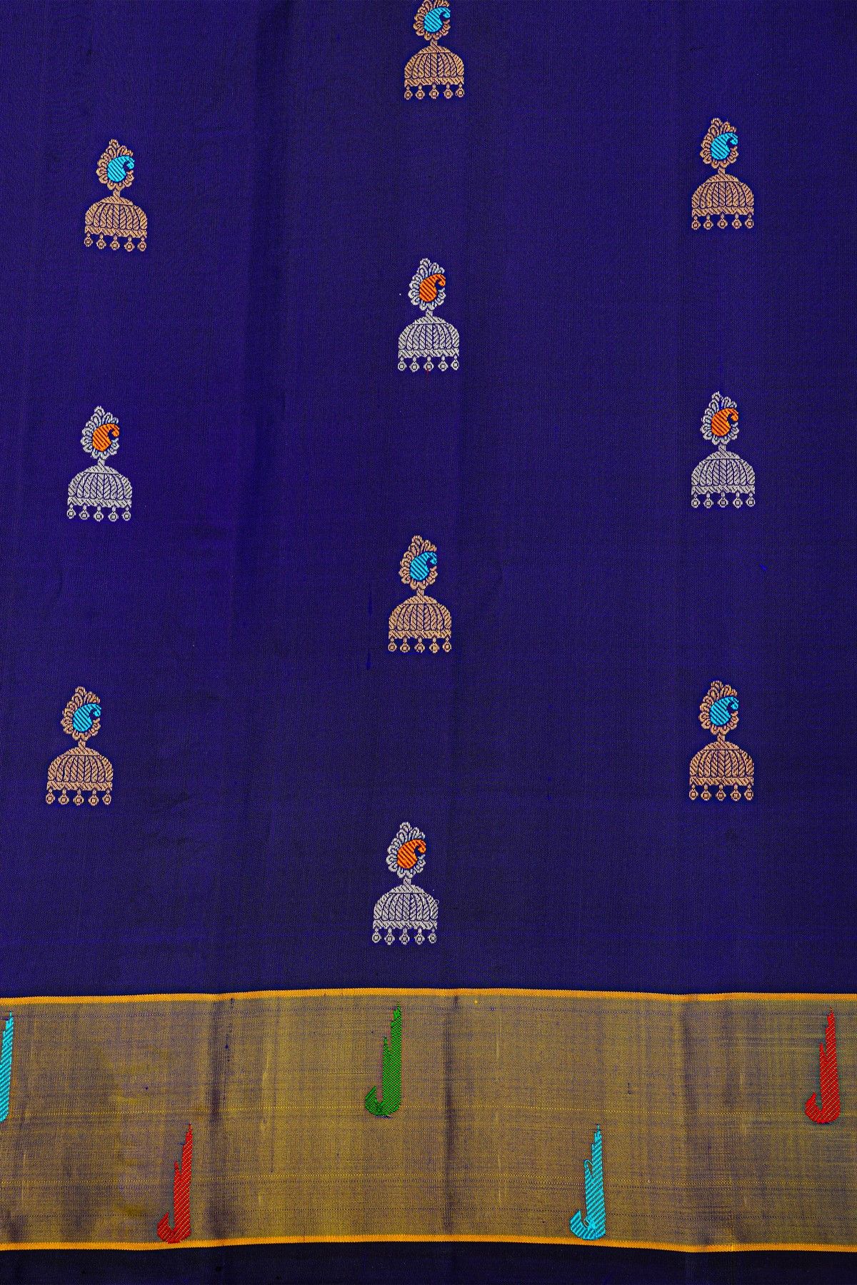 Gadwal Silk Blue Saree With Florals In Jhumka Design Body