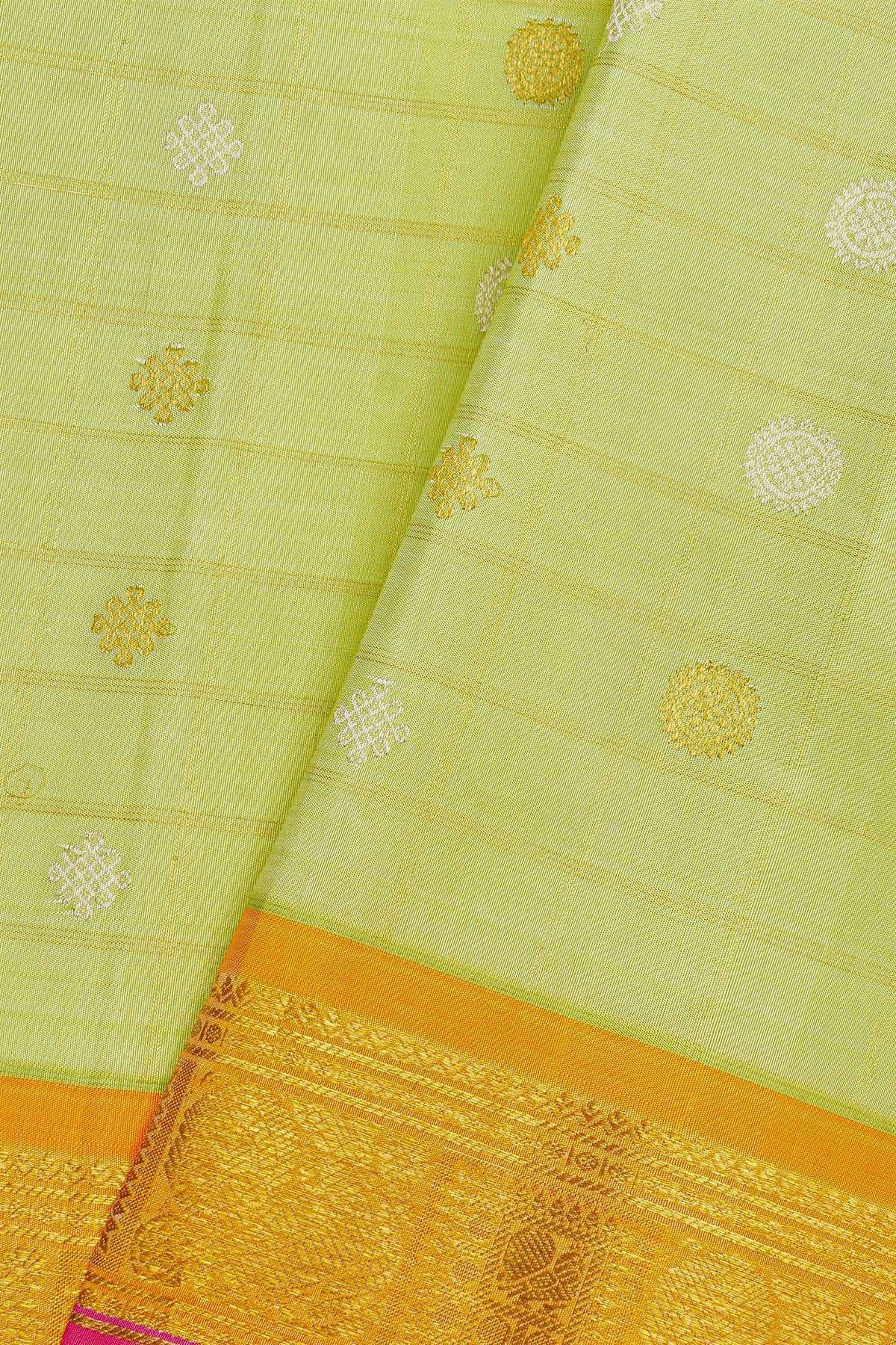 Gadwal Silk Light Yellow Saree With Florals In Zari Checks Body