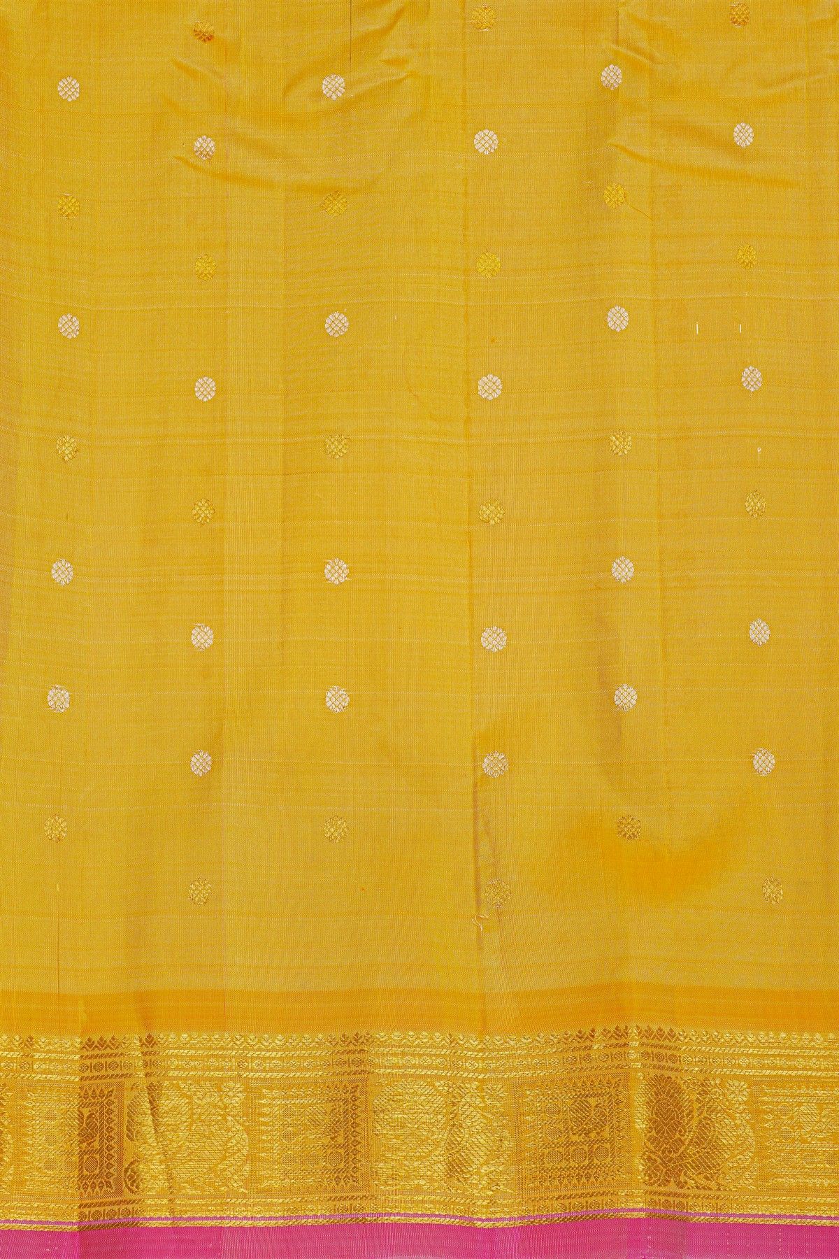 Gadwal Silk Light Yellow Saree With Florals In Zari Checks Body