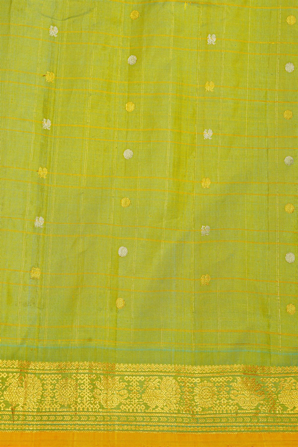 Gadwal Silk Peach Saree With Florals And Leaves In Zari Checks Body