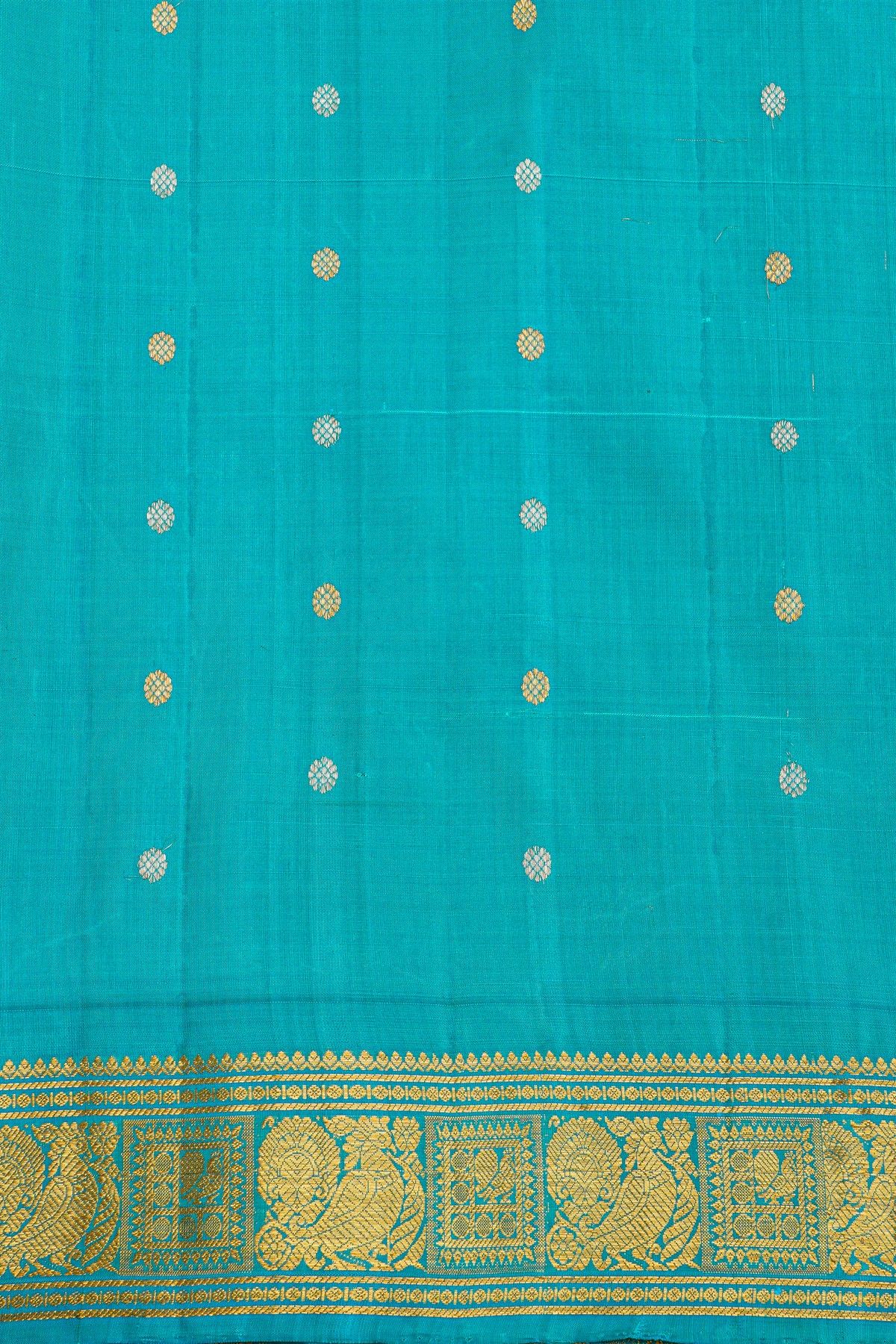 Gadwal Silk Green Saree With Florals In Zari Checks Body