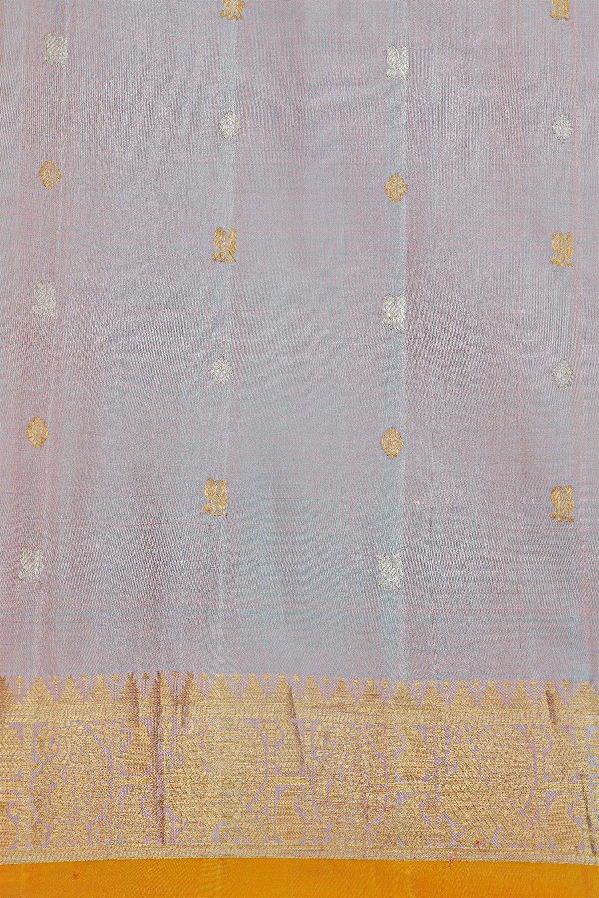 Gadwal Silk Pink Saree With Gold Buttas And Zari Border With Traditional Floral Motifs