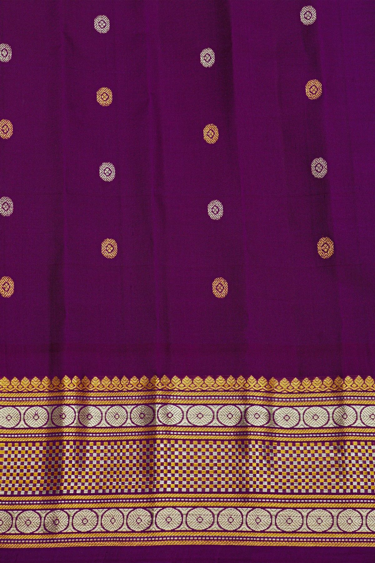 Gadwal Silk Off White Saree With Floral Buttis In Zari Body