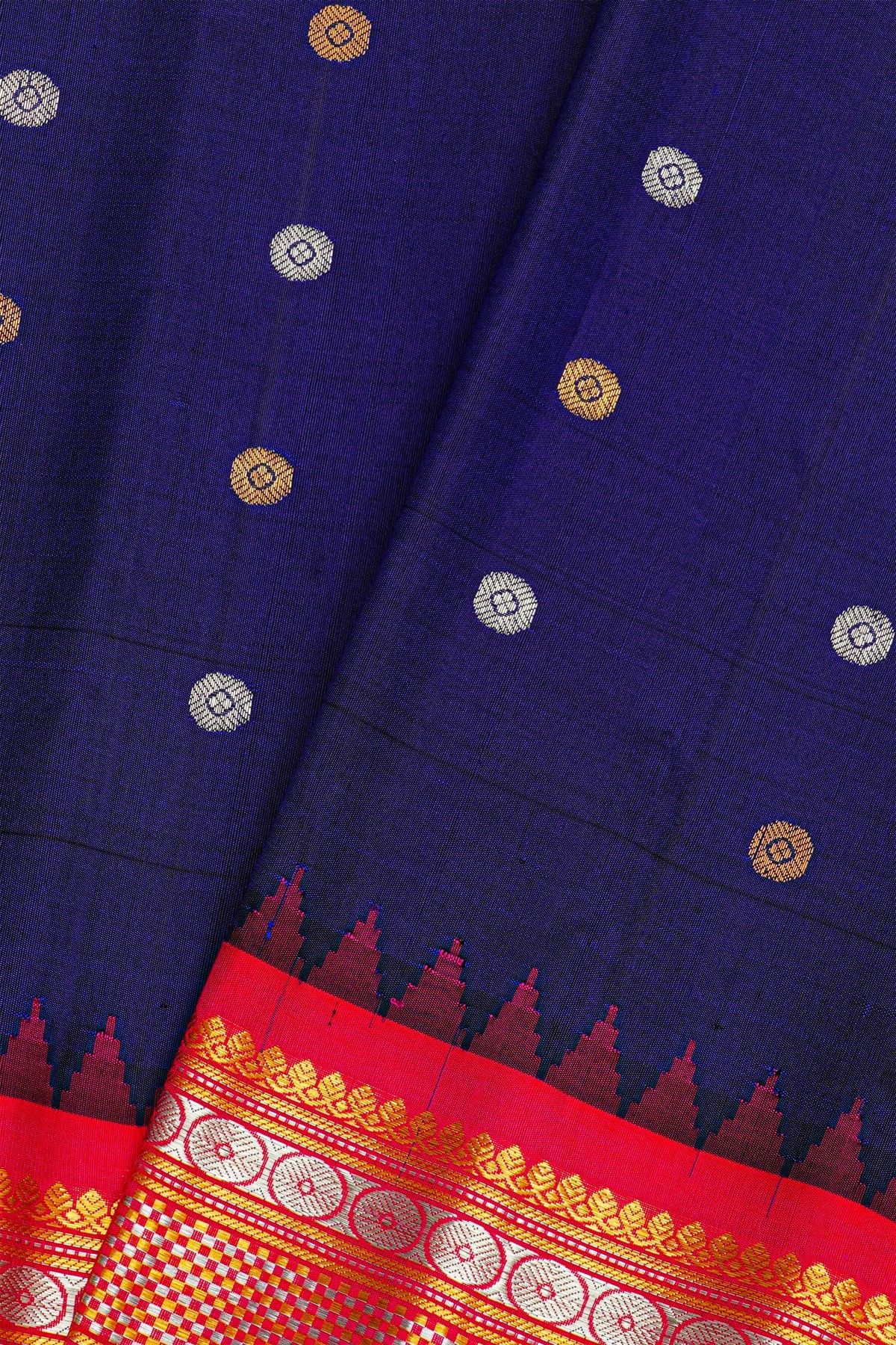Gadwal Silk Navy Blue Saree With Floral Buttis In Zari Body