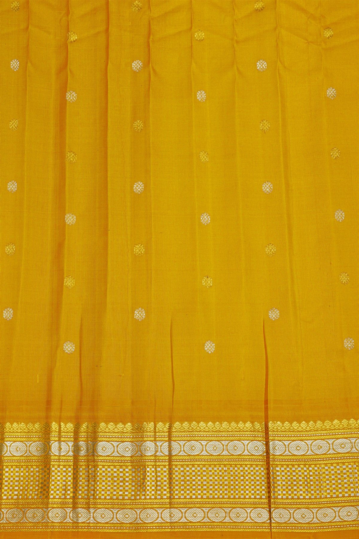 Gadwal Silk Off White Saree With Motifs And Buttis In Zari Body