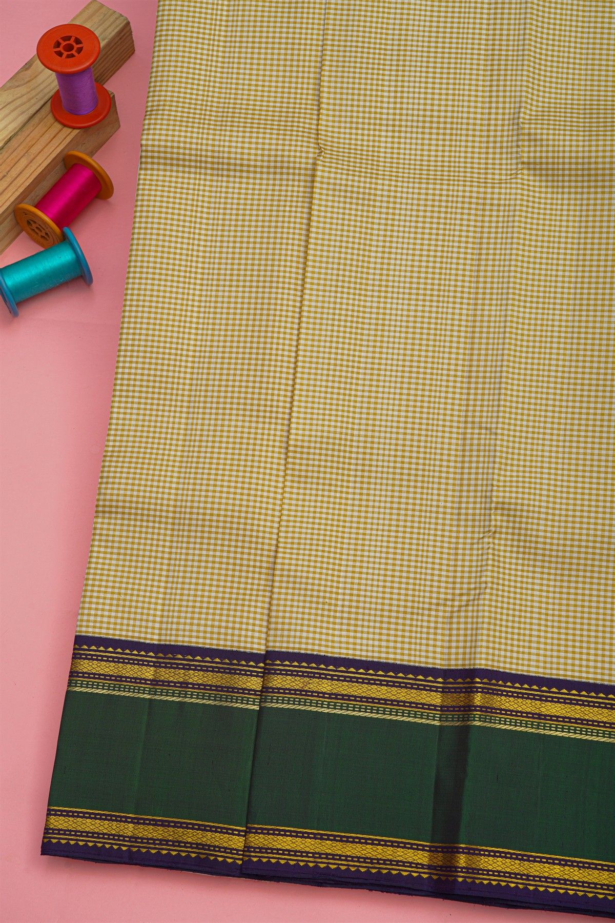 Kancheepuram Silk Multi-Colour Saree With Kattam Checks