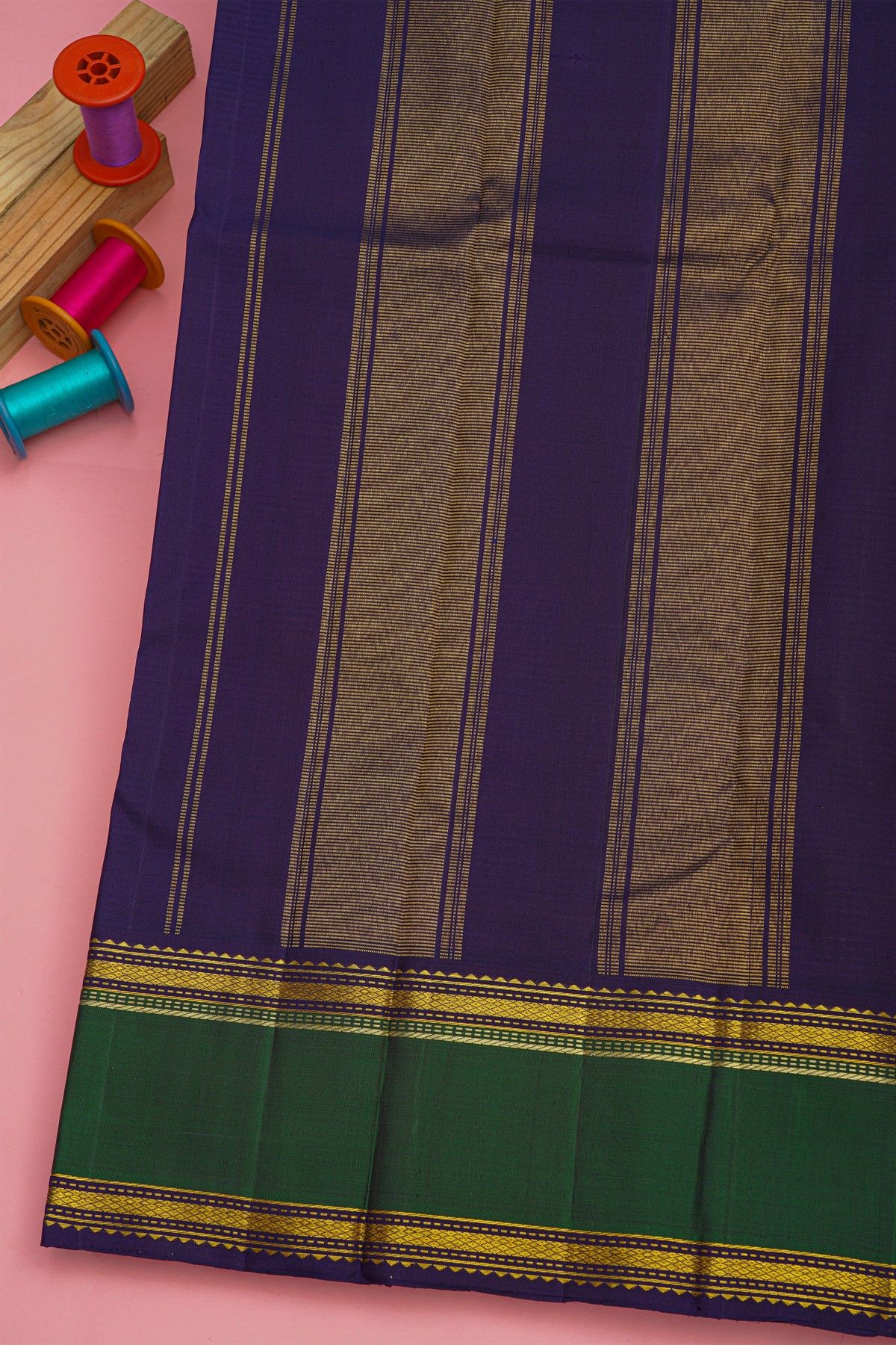 Kancheepuram Silk Multi-Colour Saree With Kattam Checks