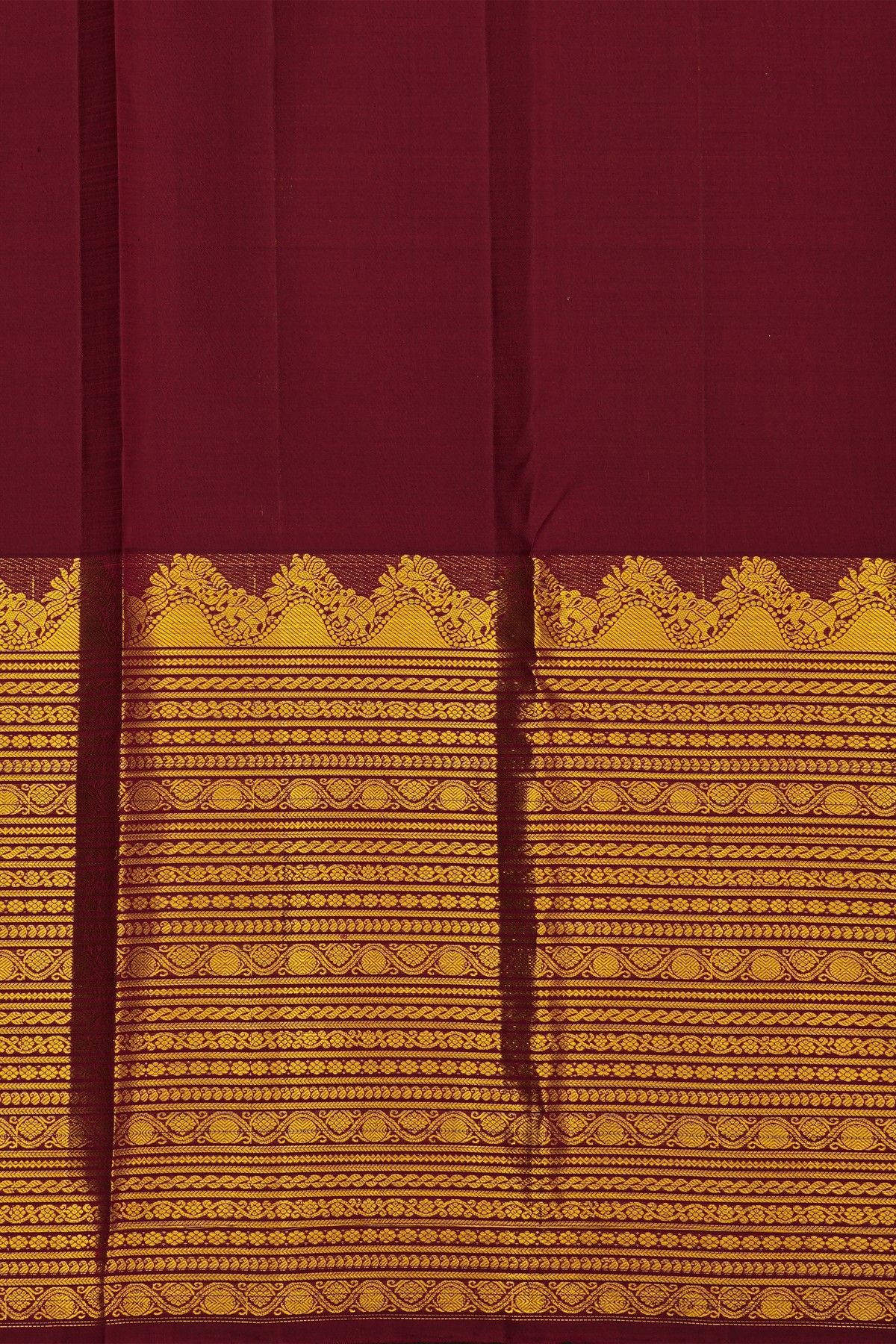 Kancheepuram Silk Dark Maroon Saree With Florals And Birds In Buttis Body