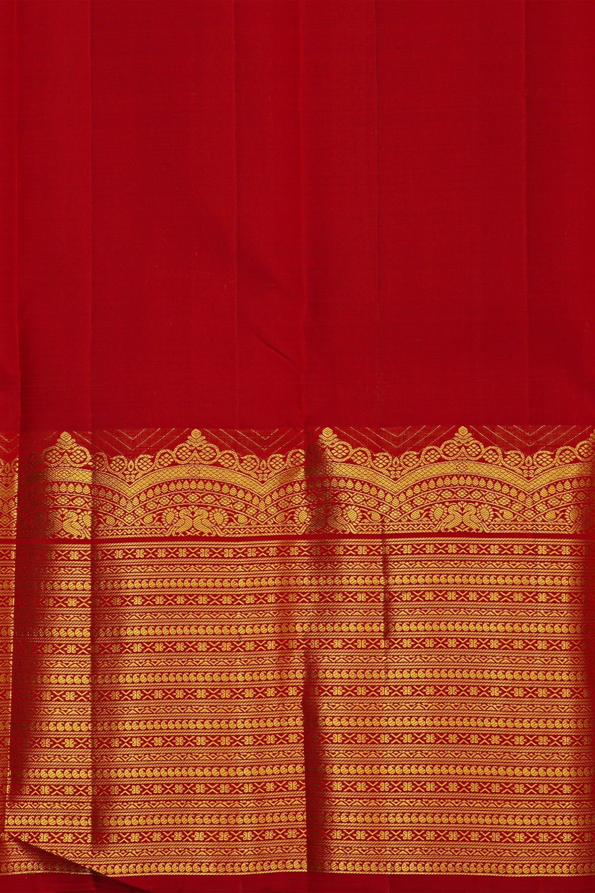 Kancheepuram Silk Red Saree With Dancing Dolls Weaving Body Self Turning Border