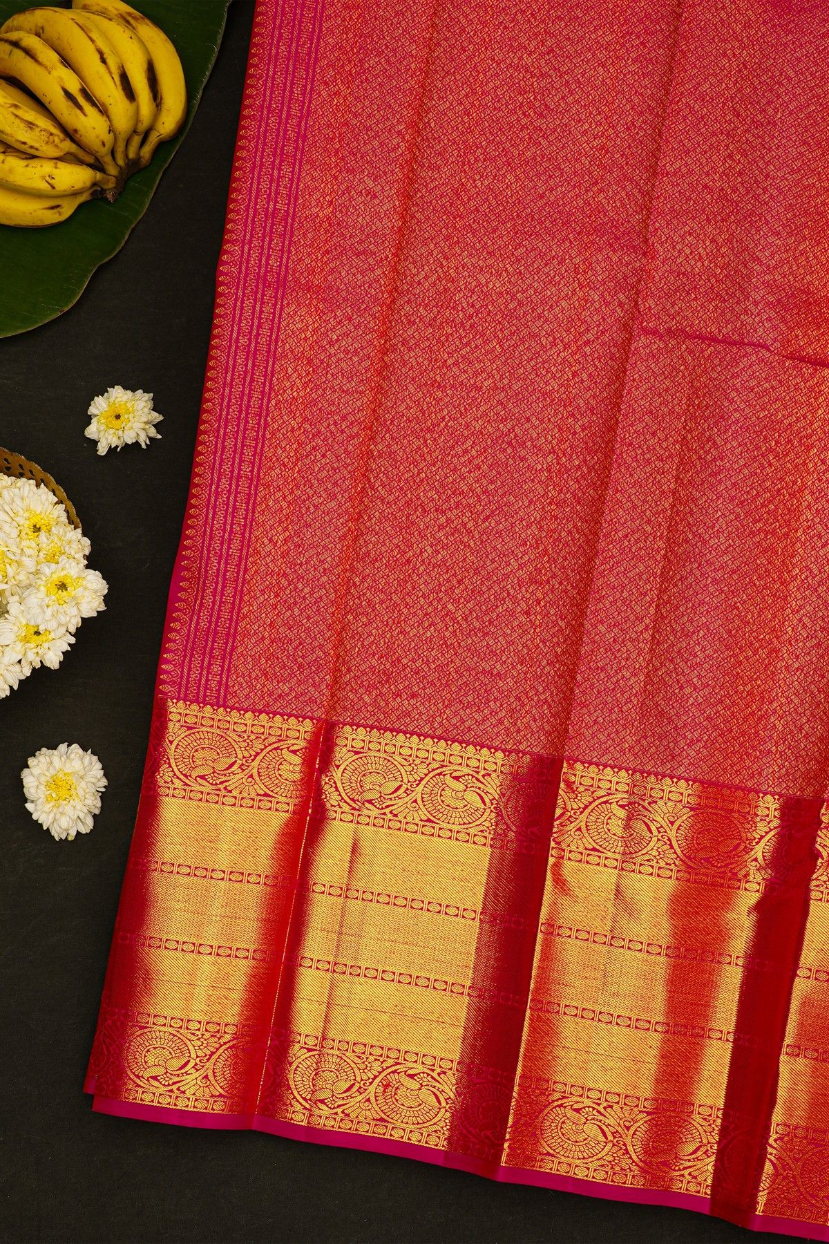 Kancheepuram Silk Pink Saree With Chowka Motif Body