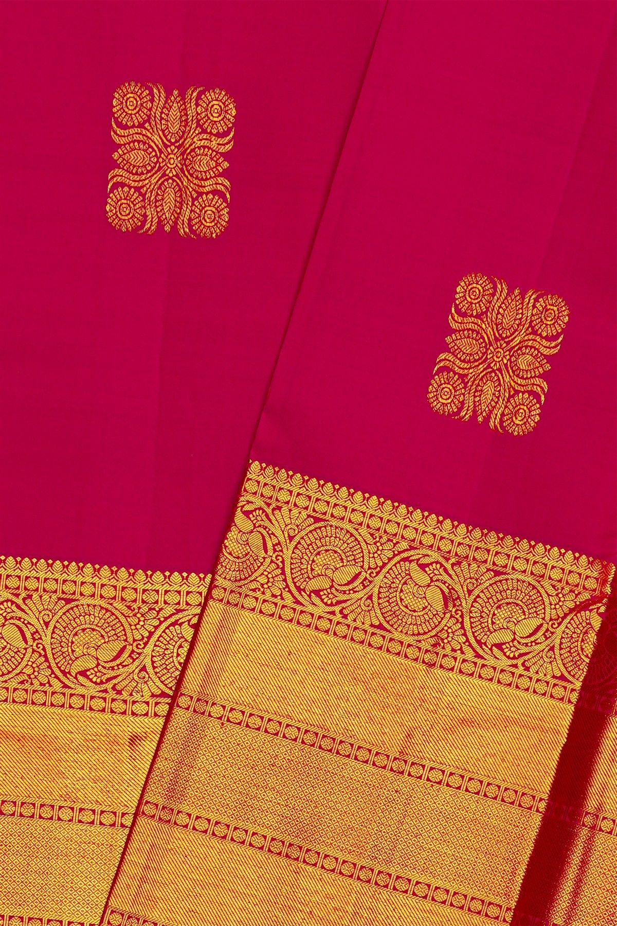 Kancheepuram Silk Pink Saree With Chowka Motif Body
