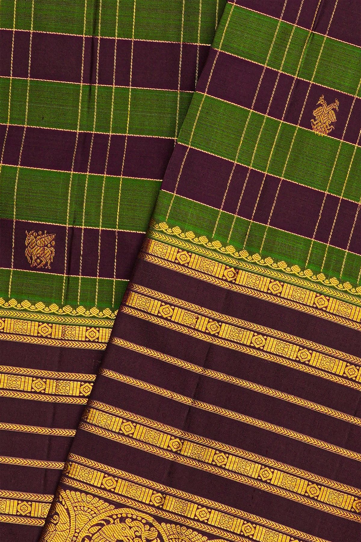 Vintage Kancheepuram Silk Green Saree WIth Multi Coloured Body