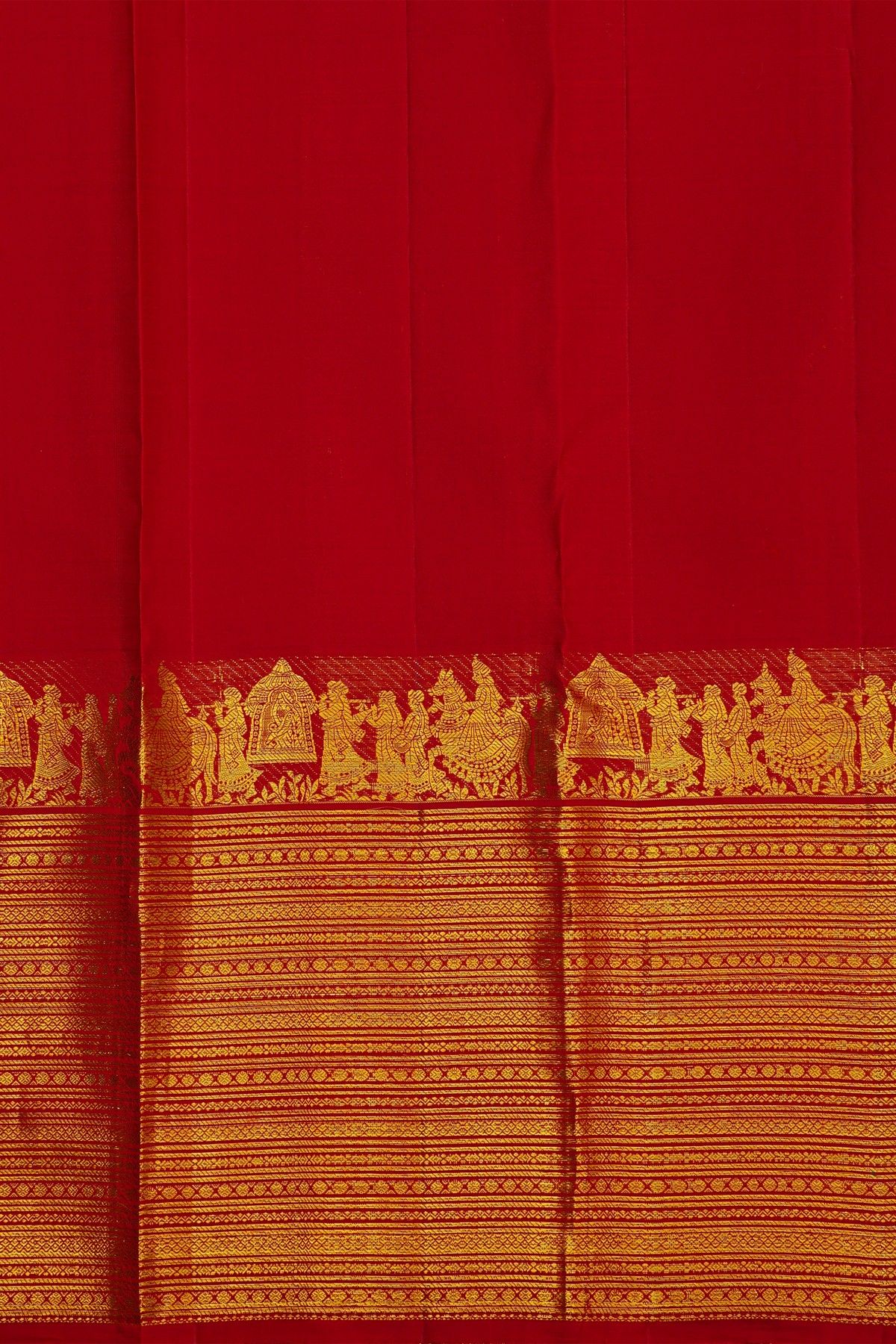 Kancheepuram Silk Red Saree With Florals, Leaf Jaal And Pallaki Border
