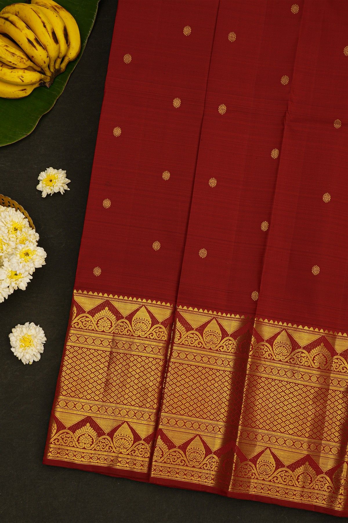 Kancheepuram Silk Maroon Saree With Self Border
