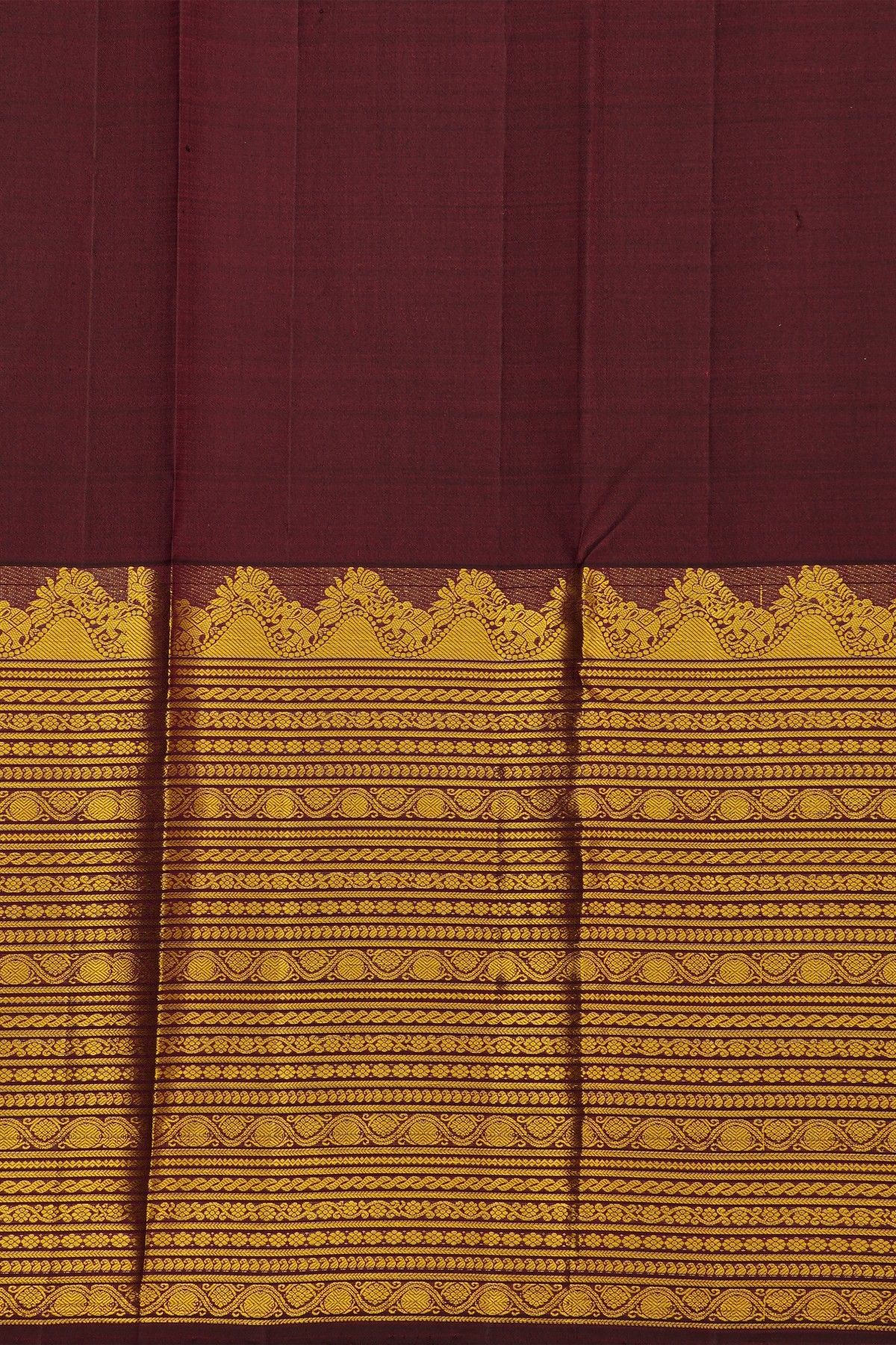 Kancheepuram Silk Wine Saree With Florals And Gandaberunda Buttis Body