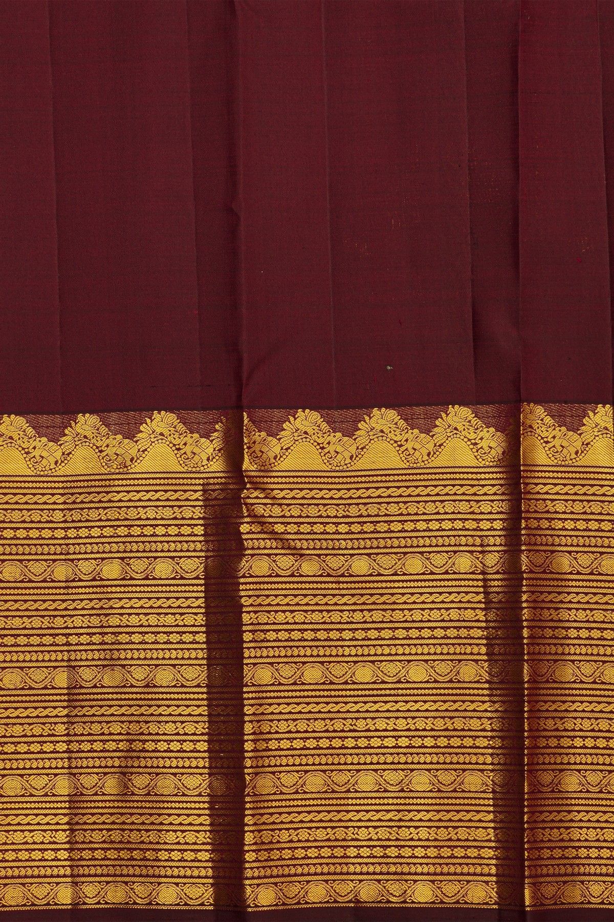 Kancheepuram Silk Dark Wine Colour Saree With Gandaberunda Buttis Body