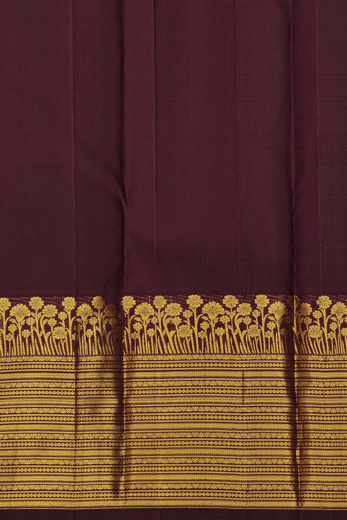 Kancheepuram Silk Dark Wine Saree WIth Sun Flower Weave Border