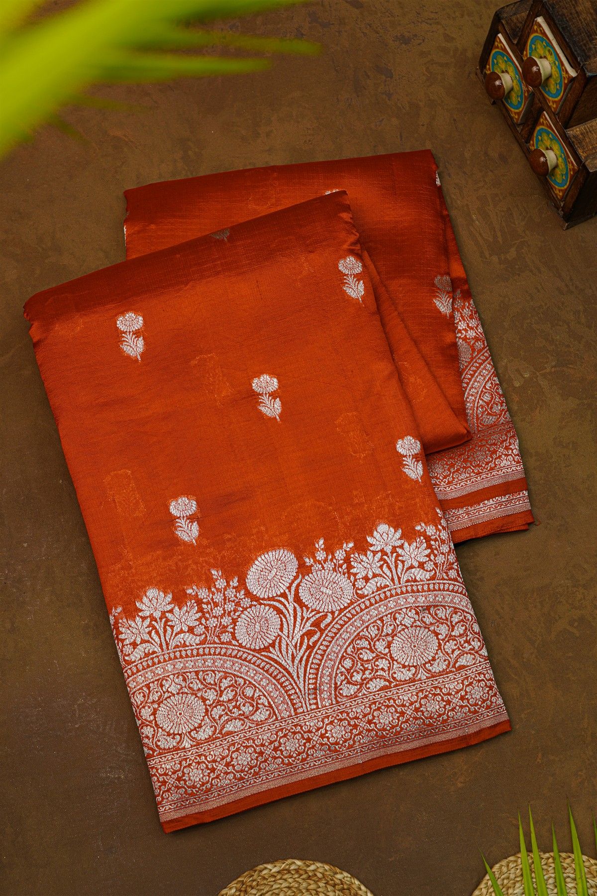 Fancy Matka Silk Rust Orange Saree